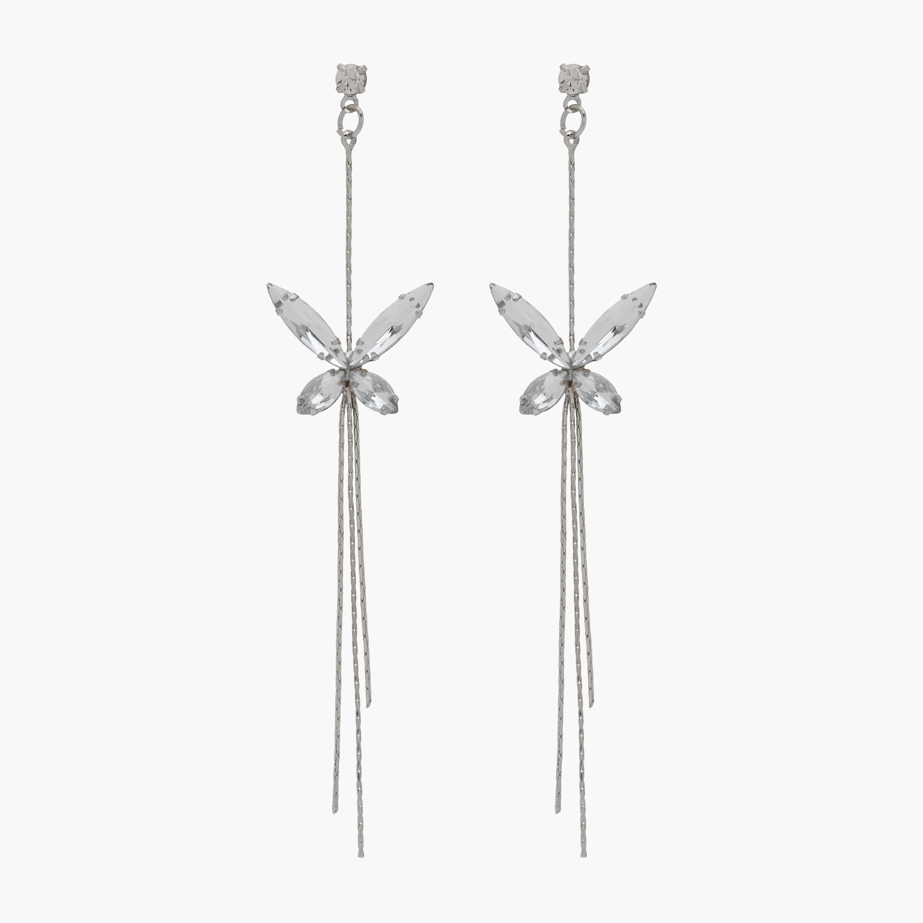 Metal Butterfly Diamante Dangler Earrings with Pushback Closure-women-watchesandjewellery-jewellery-earrings-image-1