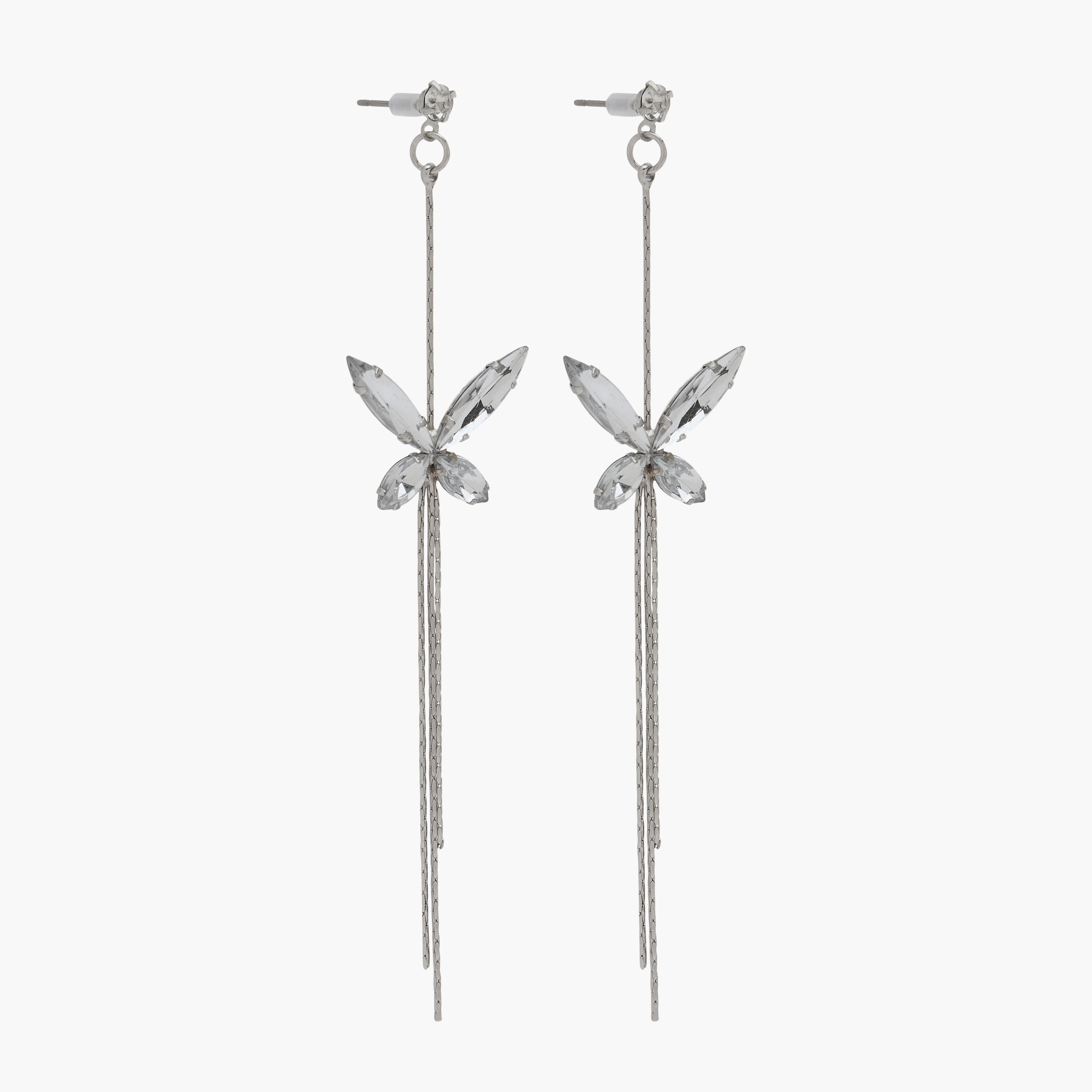 Metal Butterfly Diamante Dangler Earrings with Pushback Closure-women-watchesandjewellery-jewellery-earrings-image-2