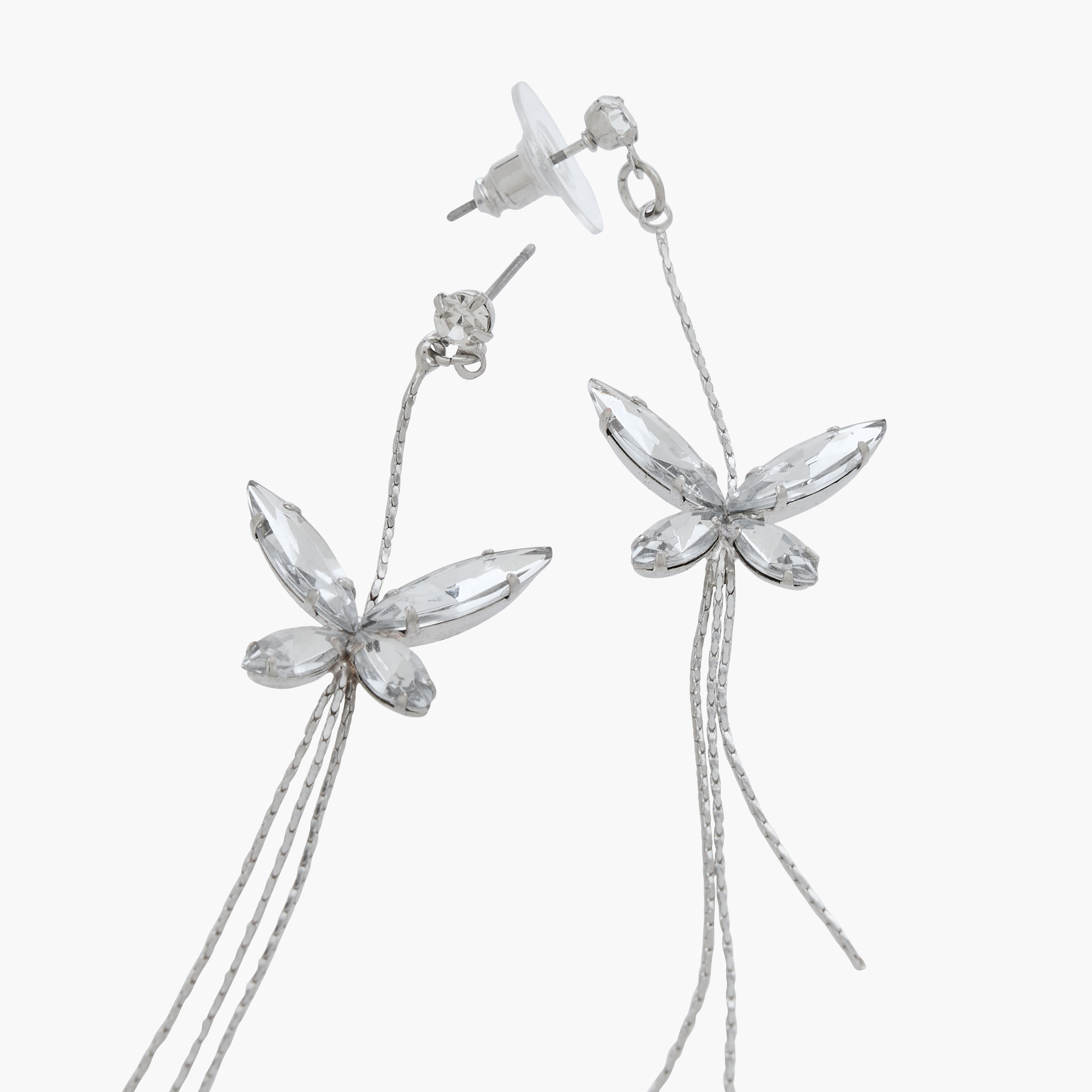 Metal Butterfly Diamante Dangler Earrings with Pushback Closure-women-watchesandjewellery-jewellery-earrings-image-3