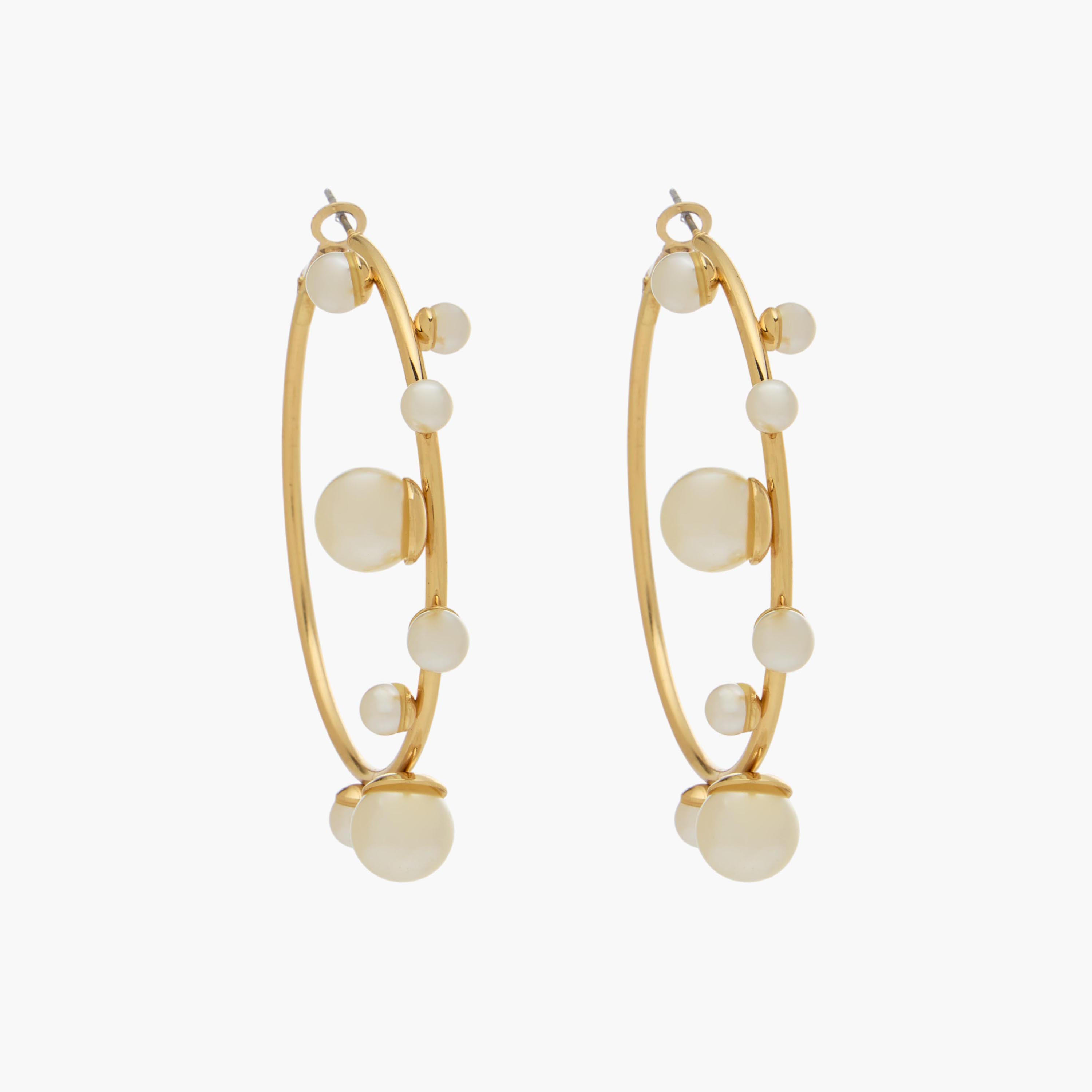 Gold Tone Pearl Embellished Hoop Earrings with Hinged Closure-women-watchesandjewellery-jewellery-earrings-image-1