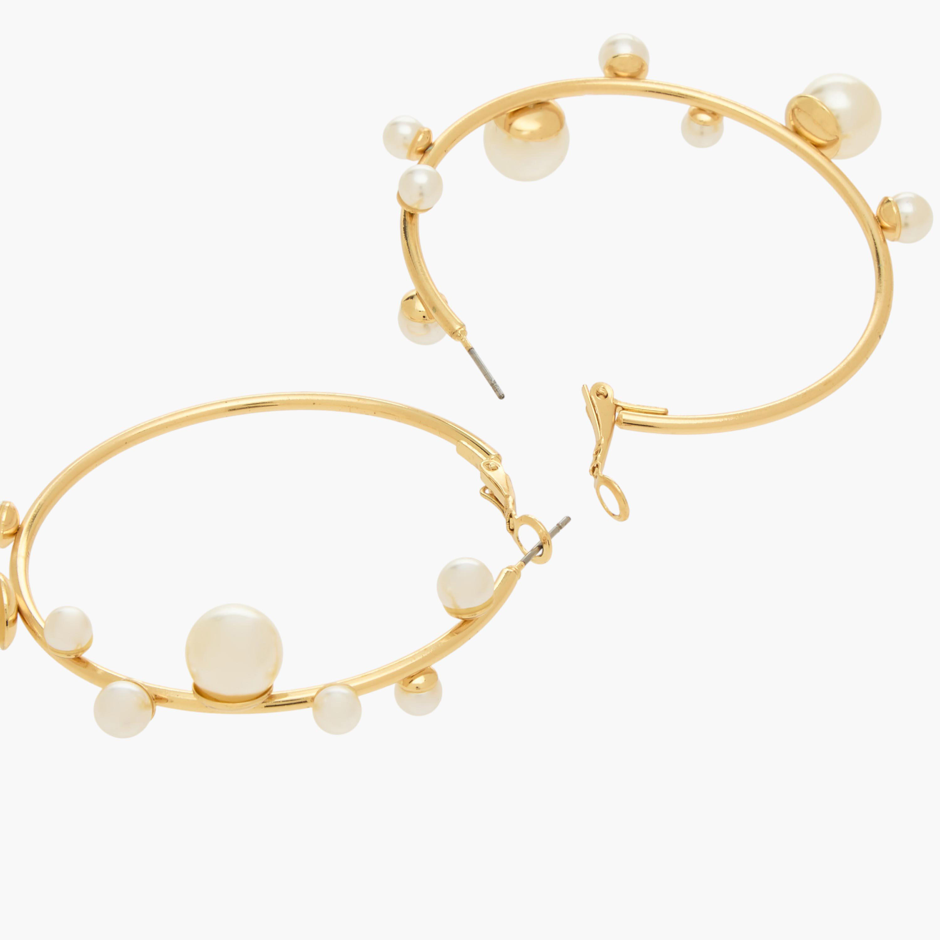 Gold Tone Pearl Embellished Hoop Earrings with Hinged Closure-women-watchesandjewellery-jewellery-earrings-image-3