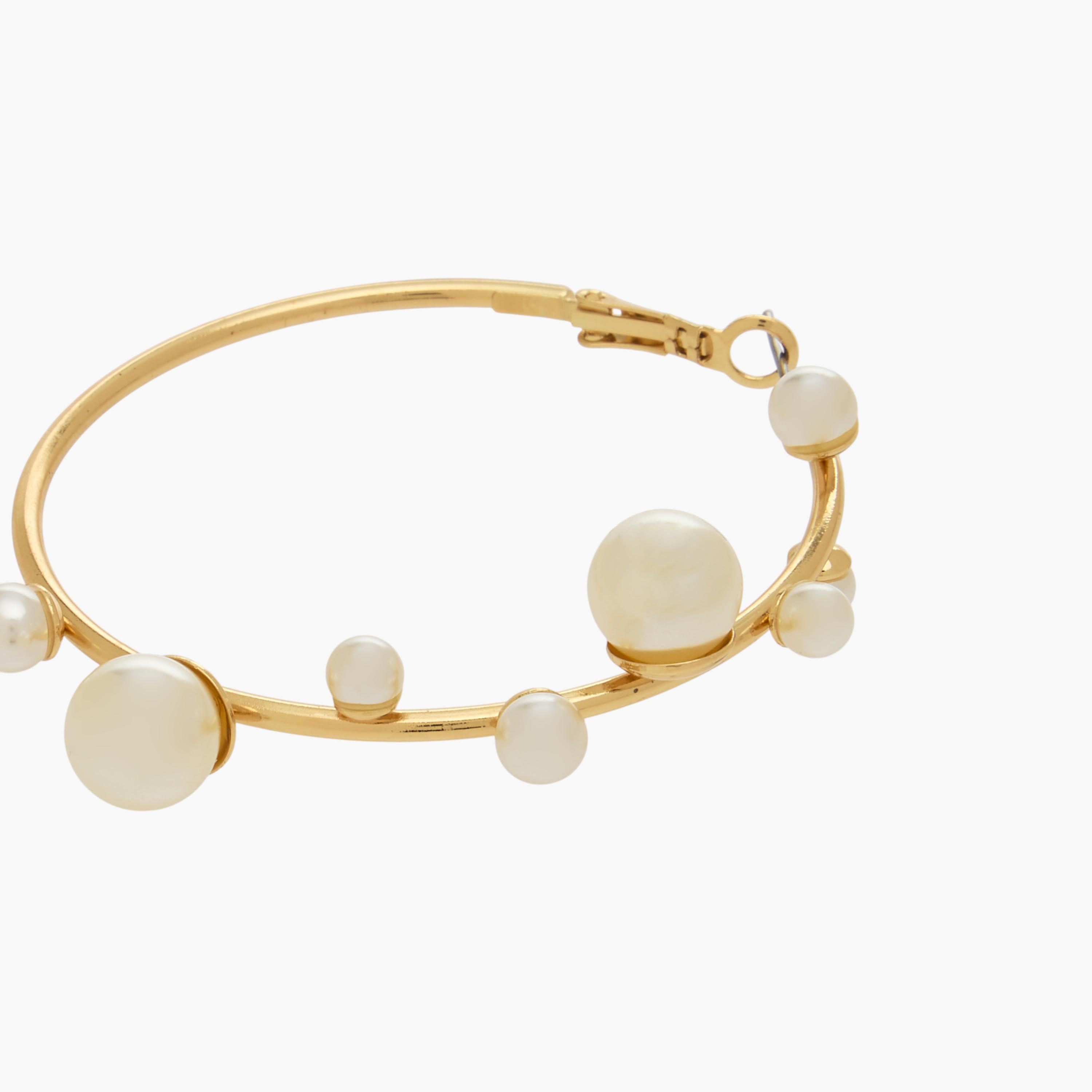 Gold Tone Pearl Embellished Hoop Earrings with Hinged Closure-women-watchesandjewellery-jewellery-earrings-image-4