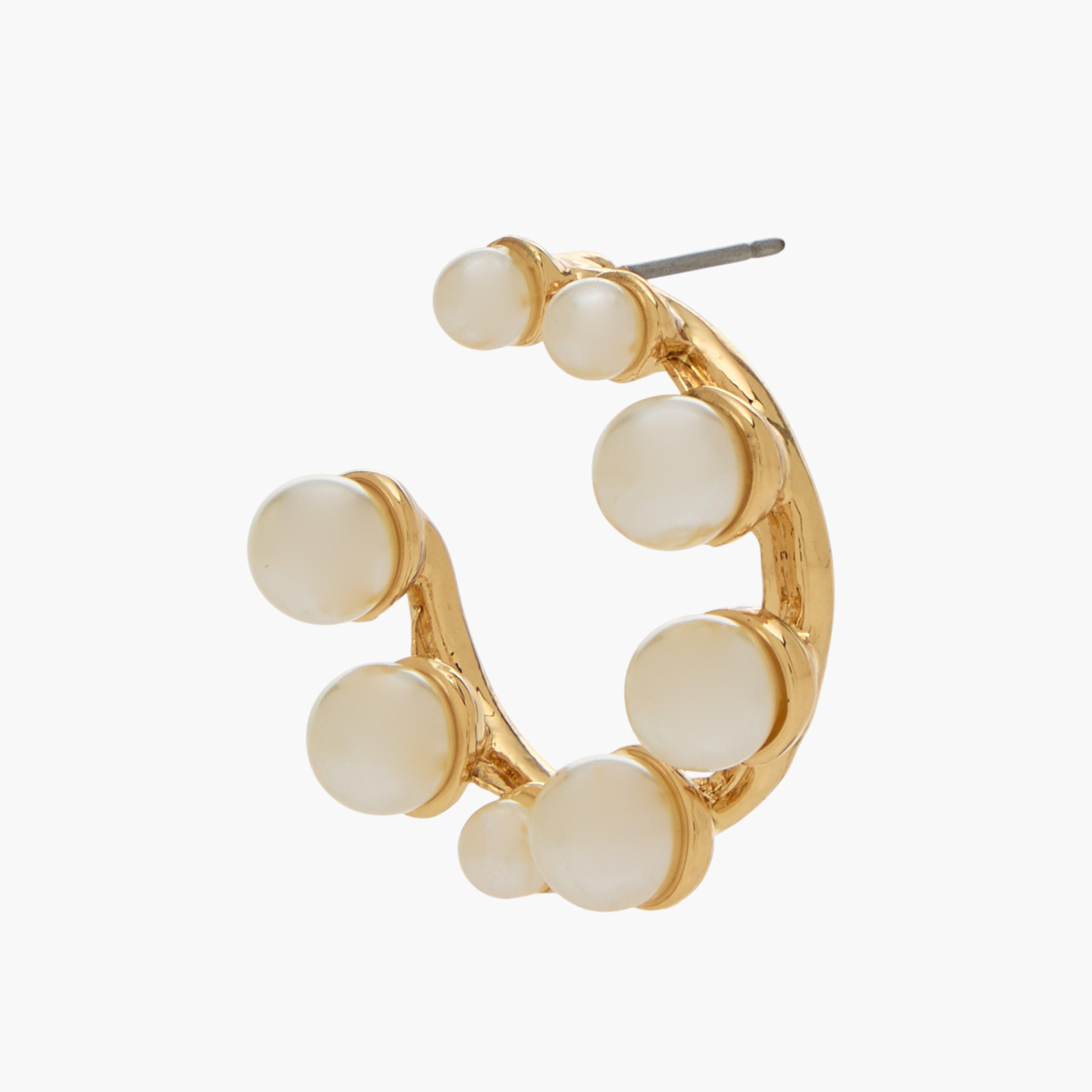 Gold Tone Pearl Stud Hoop Earrings with Pushback Closure-women-watchesandjewellery-jewellery-earrings-image-4