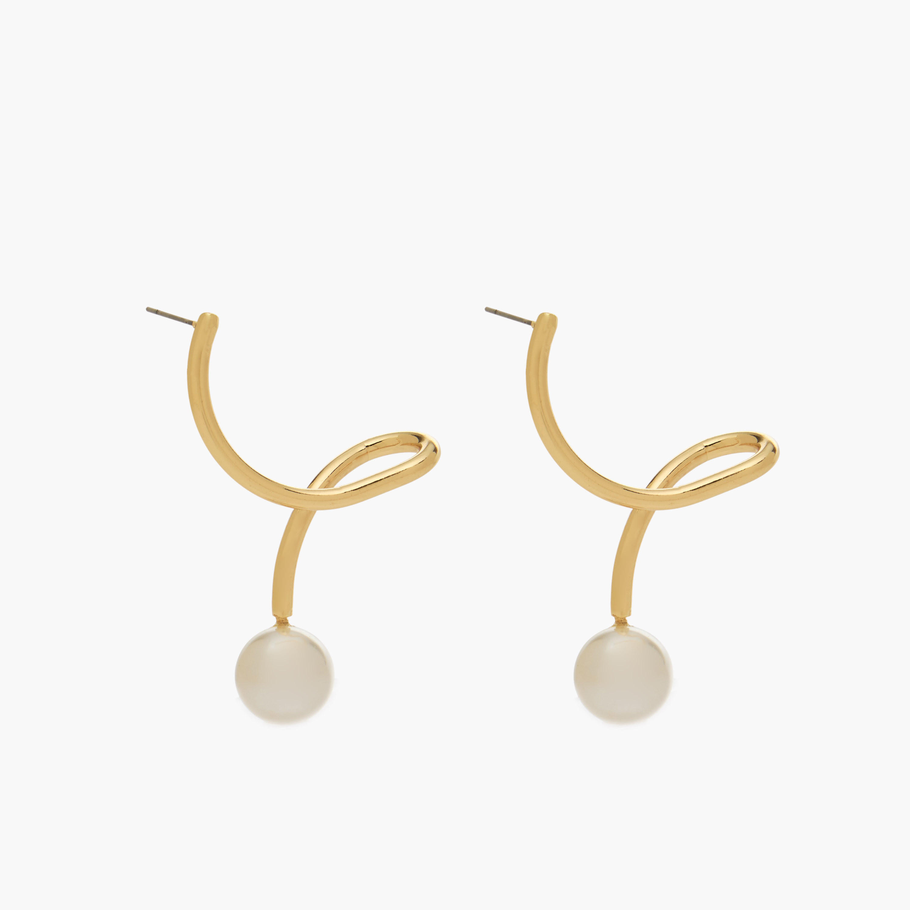 Gold Tone Pearl Drop Spiral Earrings with Pushback Closure-women-watchesandjewellery-jewellery-earrings-image-2