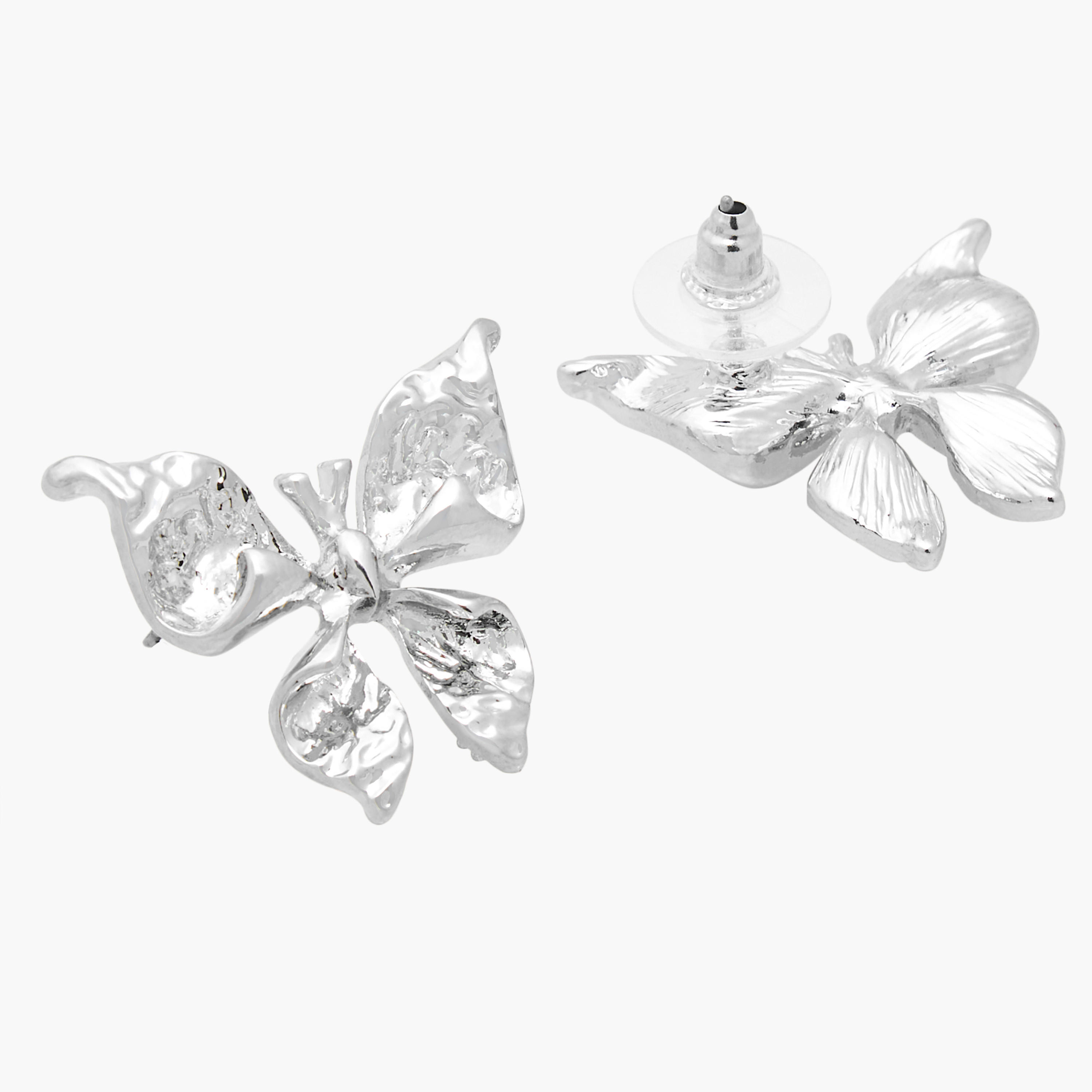 Silver Tone Butterfly Stud Earrings with Pushback Closure-women-watchesandjewellery-jewellery-earrings-image-4
