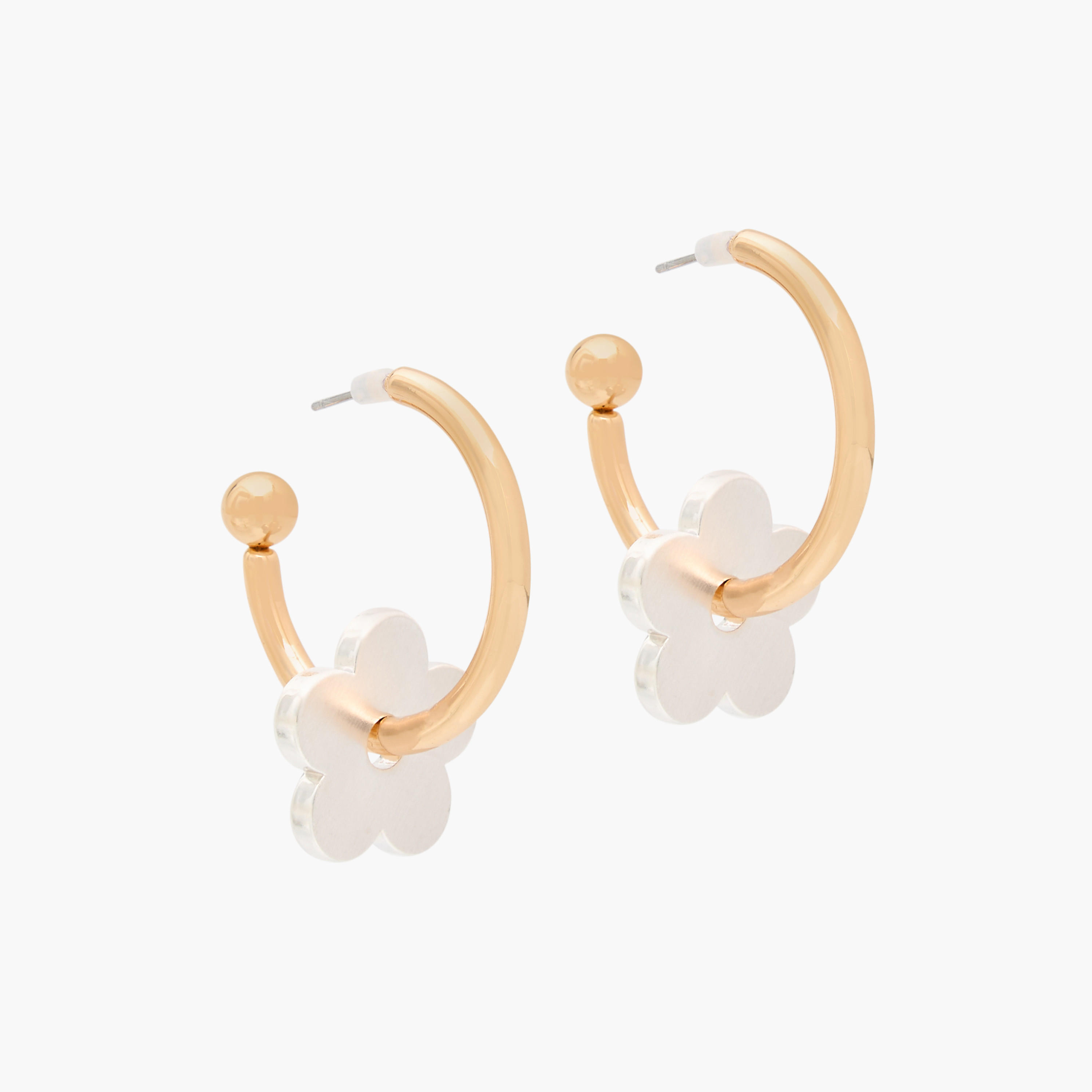 Gold Tone Flower Drop Hoop Earrings with Pushback Closure-women-watchesandjewellery-jewellery-earrings-image-2