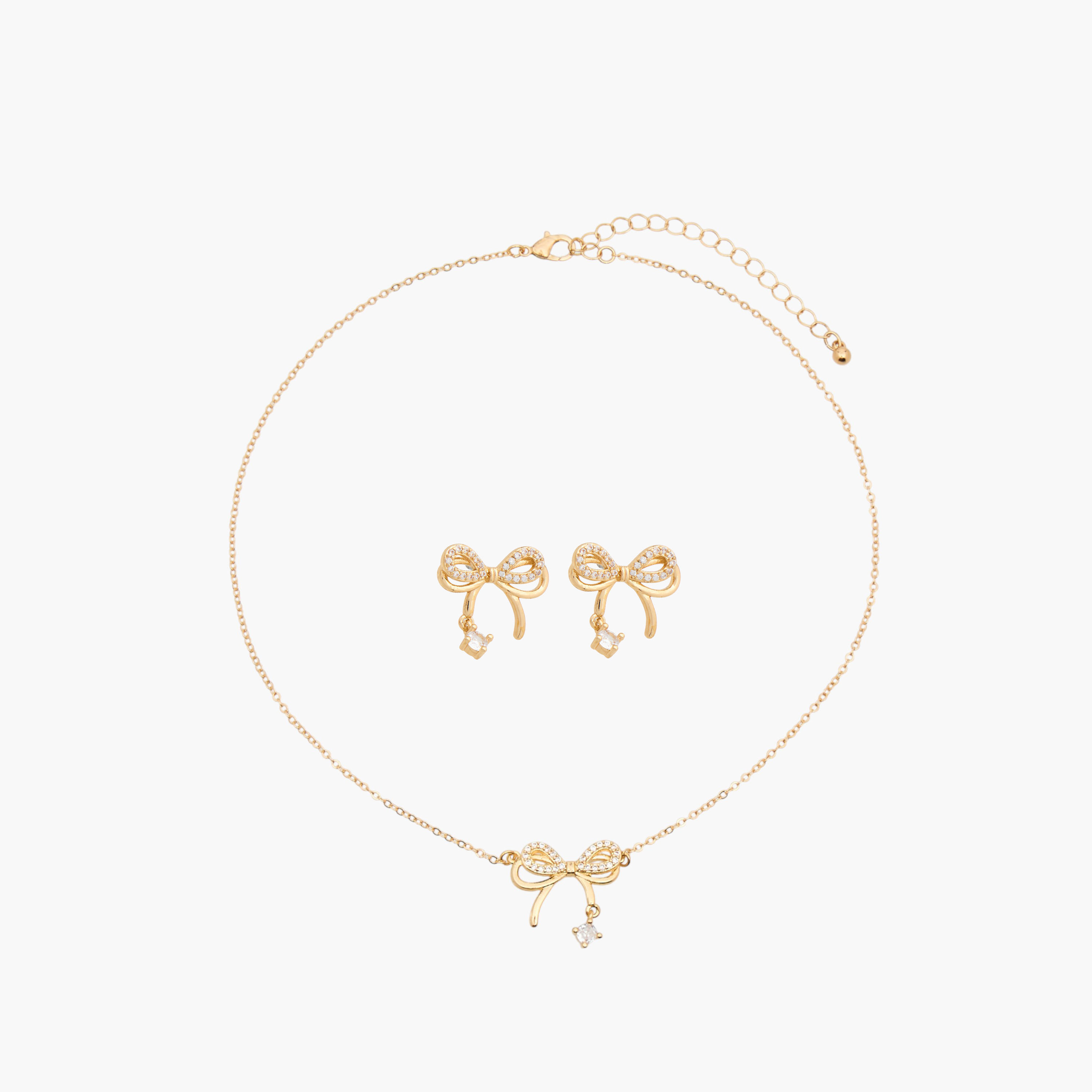 طقم مجوهرات قلادة بدلاية وأقراط بزينة مكعب زيريكون-women-watchesandjewellery-jewellery-jewellerysets-image-1