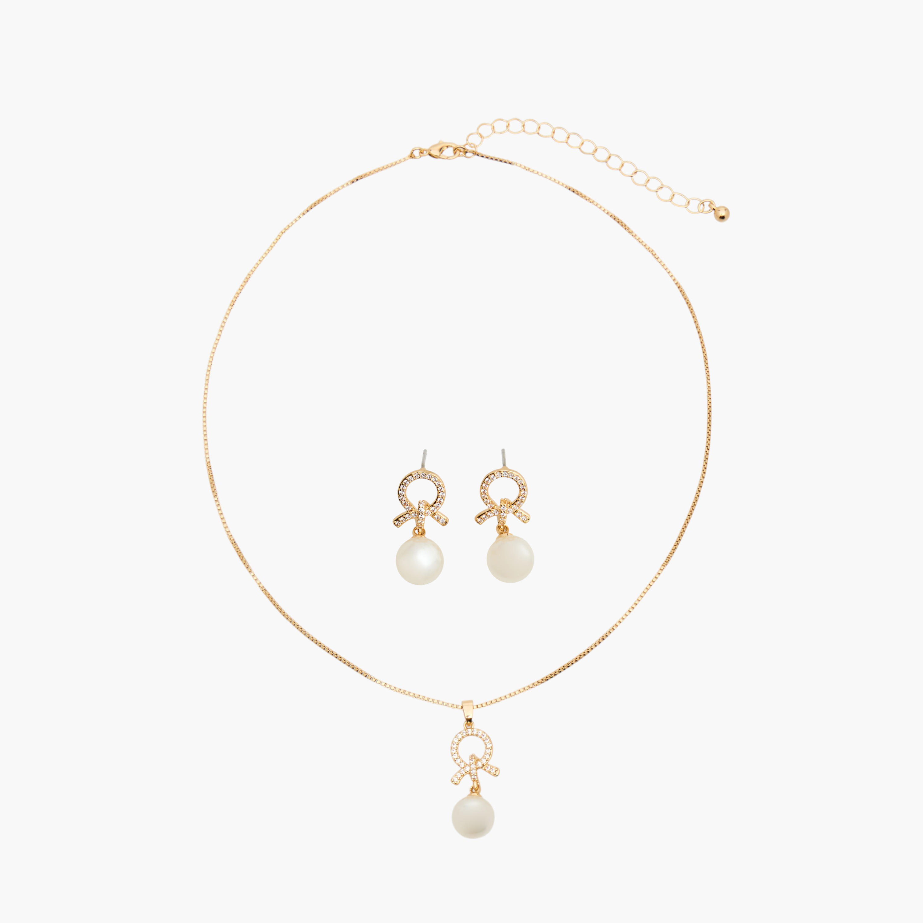 Pendant Necklace and Earrings Set with Cubic Zirconia Embellishment-women-watchesandjewellery-jewellery-jewellerysets-image-1