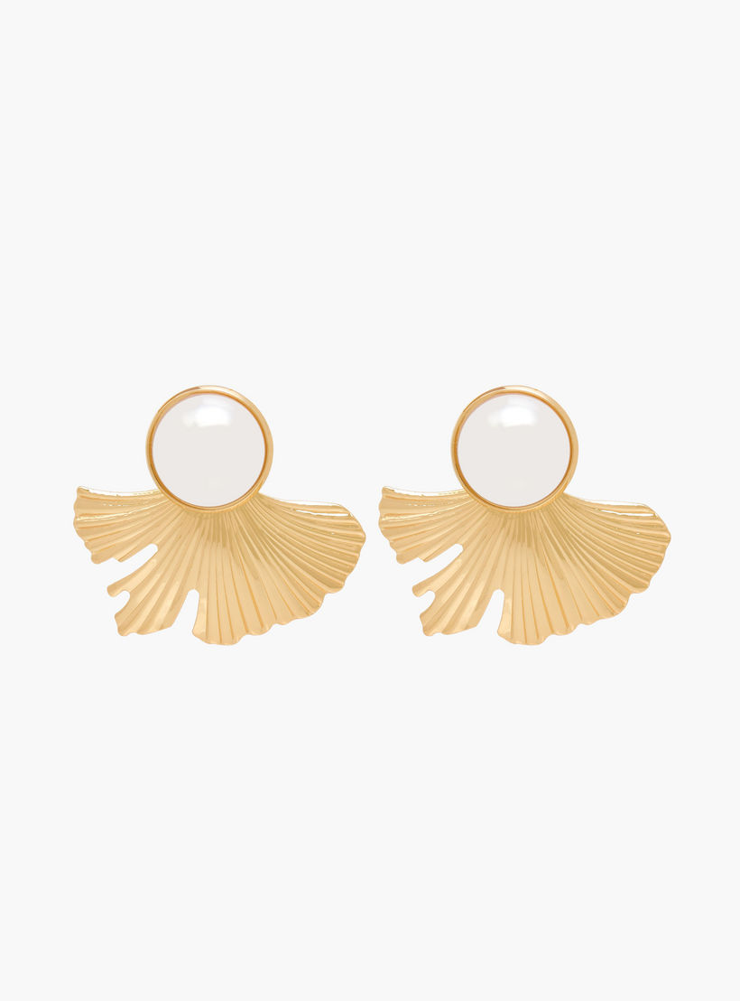 Metallic Petal Stud Earrings with Pushback Closure-women-watchesandjewellery-jewellery-earrings-image-1
