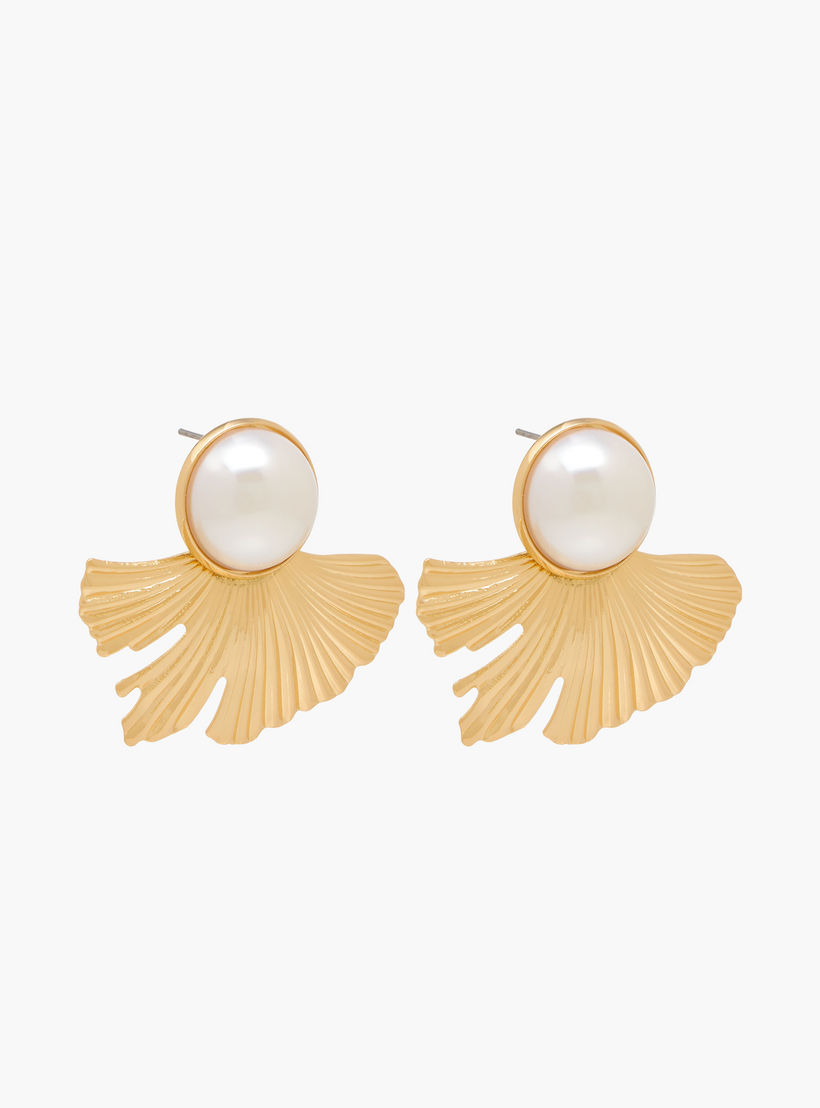 Metallic Petal Stud Earrings with Pushback Closure-women-watchesandjewellery-jewellery-earrings-image-2