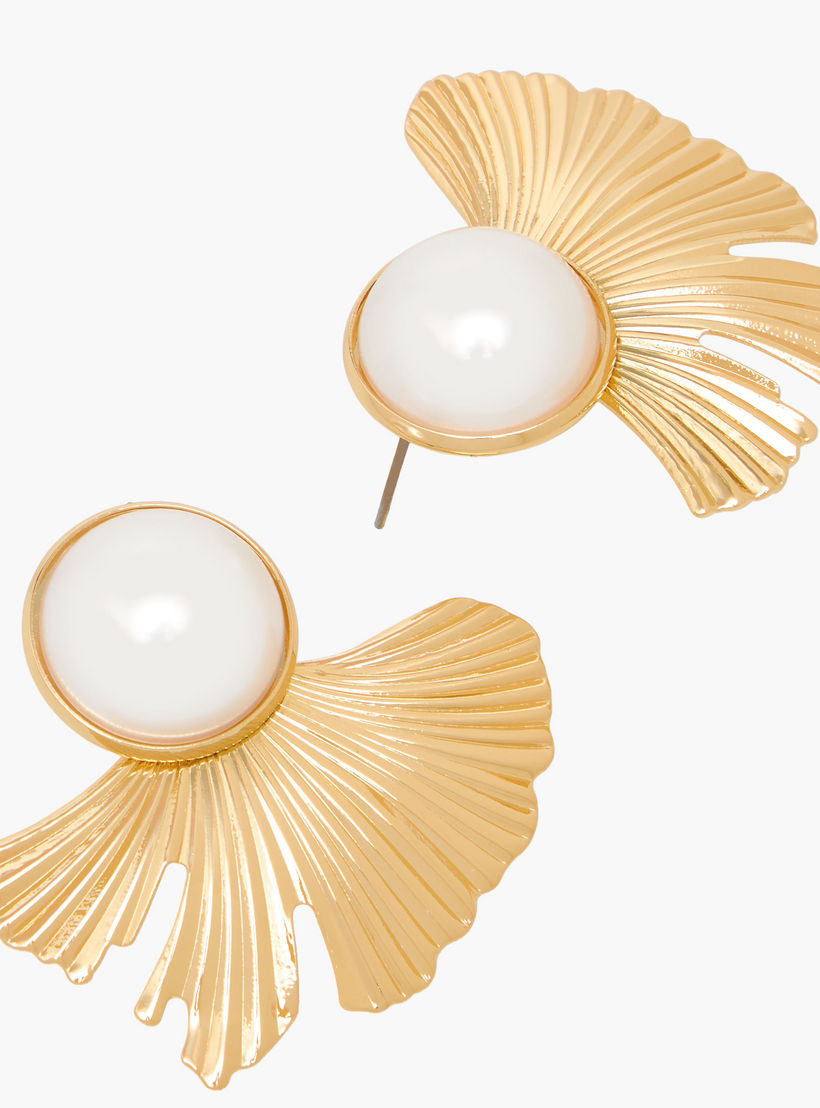 Metallic Petal Stud Earrings with Pushback Closure-women-watchesandjewellery-jewellery-earrings-image-3