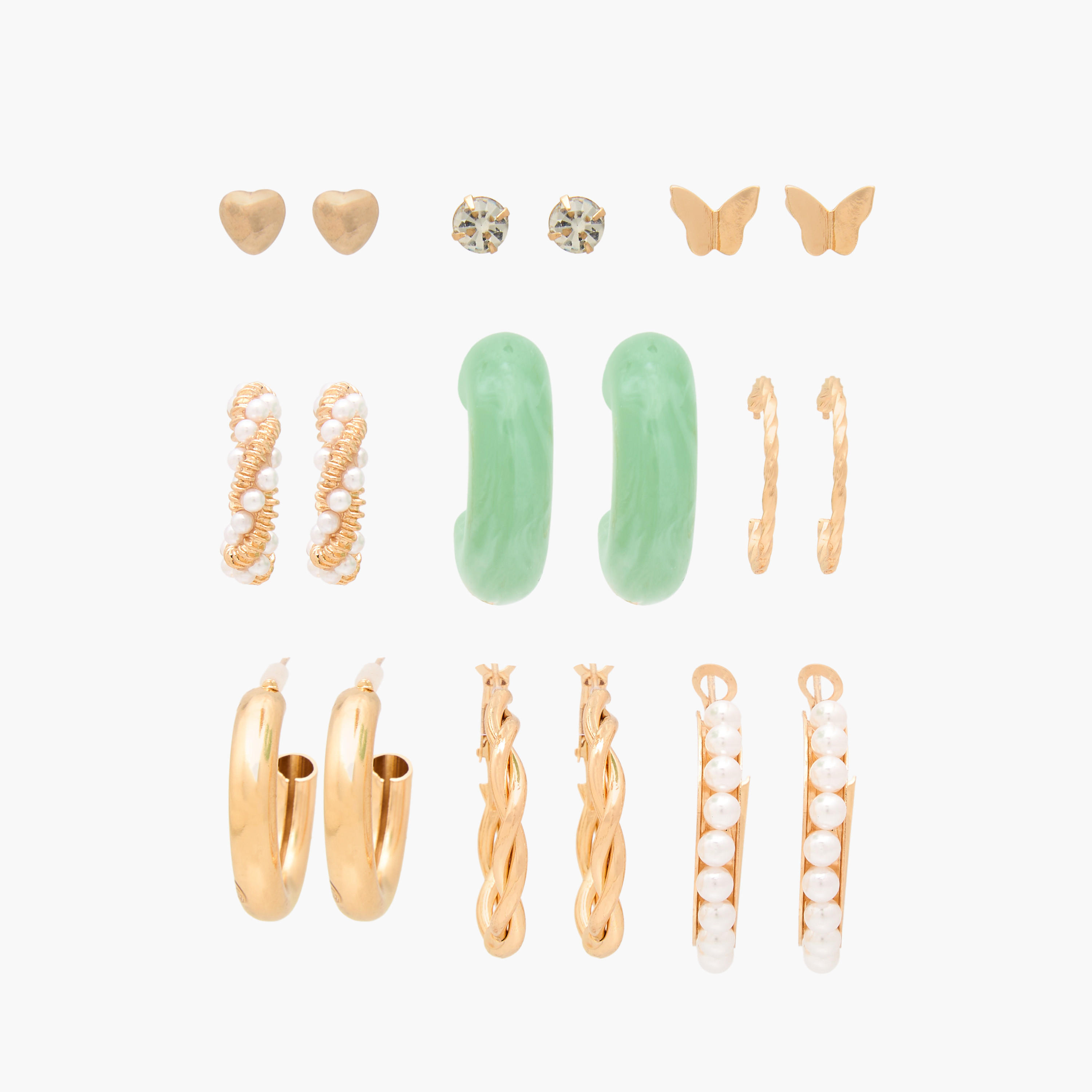 حلقان معدنية متنوعة 9 أزواج بمكبس إغلاق خلفي-women-watchesandjewellery-jewellery-earrings-image-1