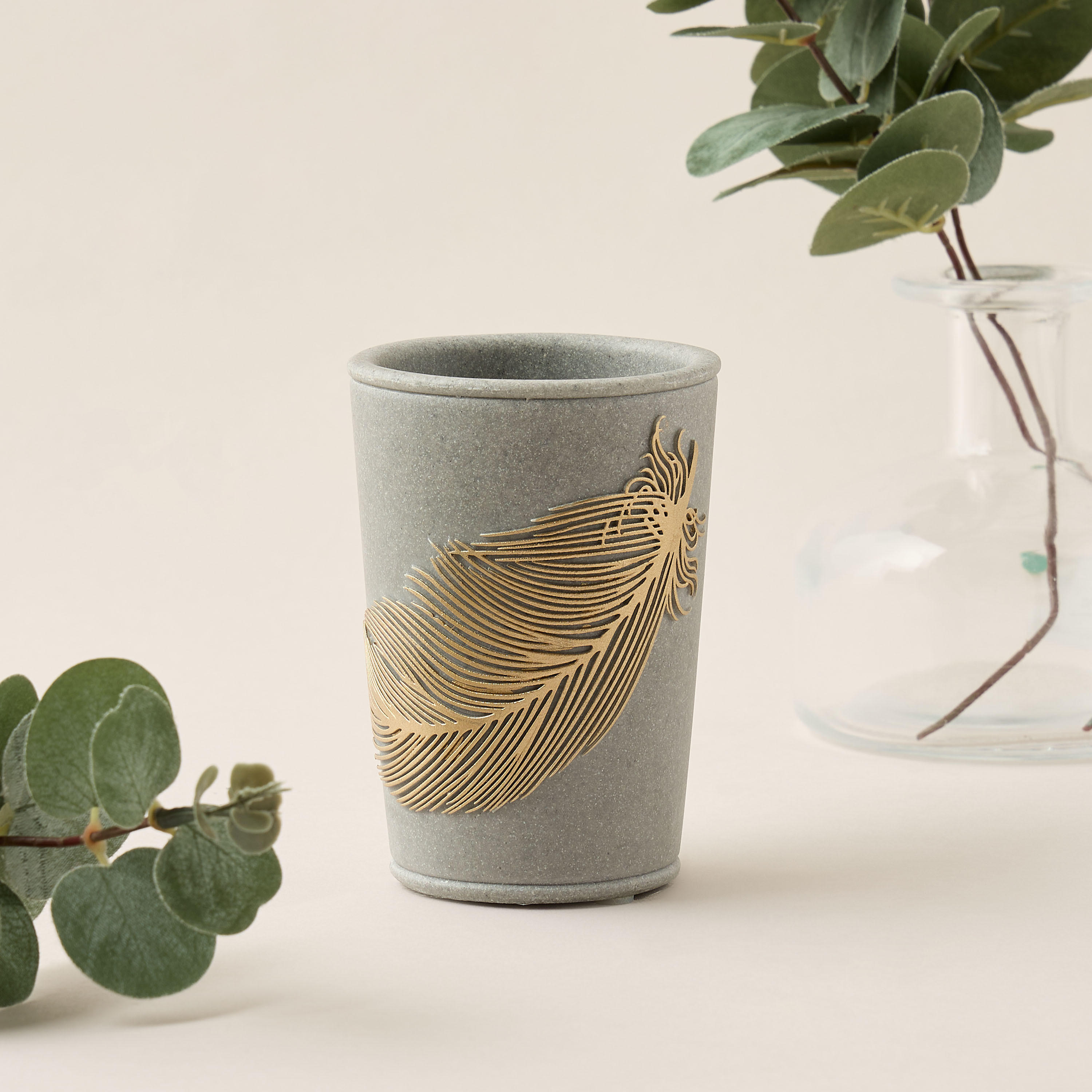 Feather Design Polyresin Tumbler-household-bathandlaundry-bathaccessories-toothbrushholdersandtumblers-image-1