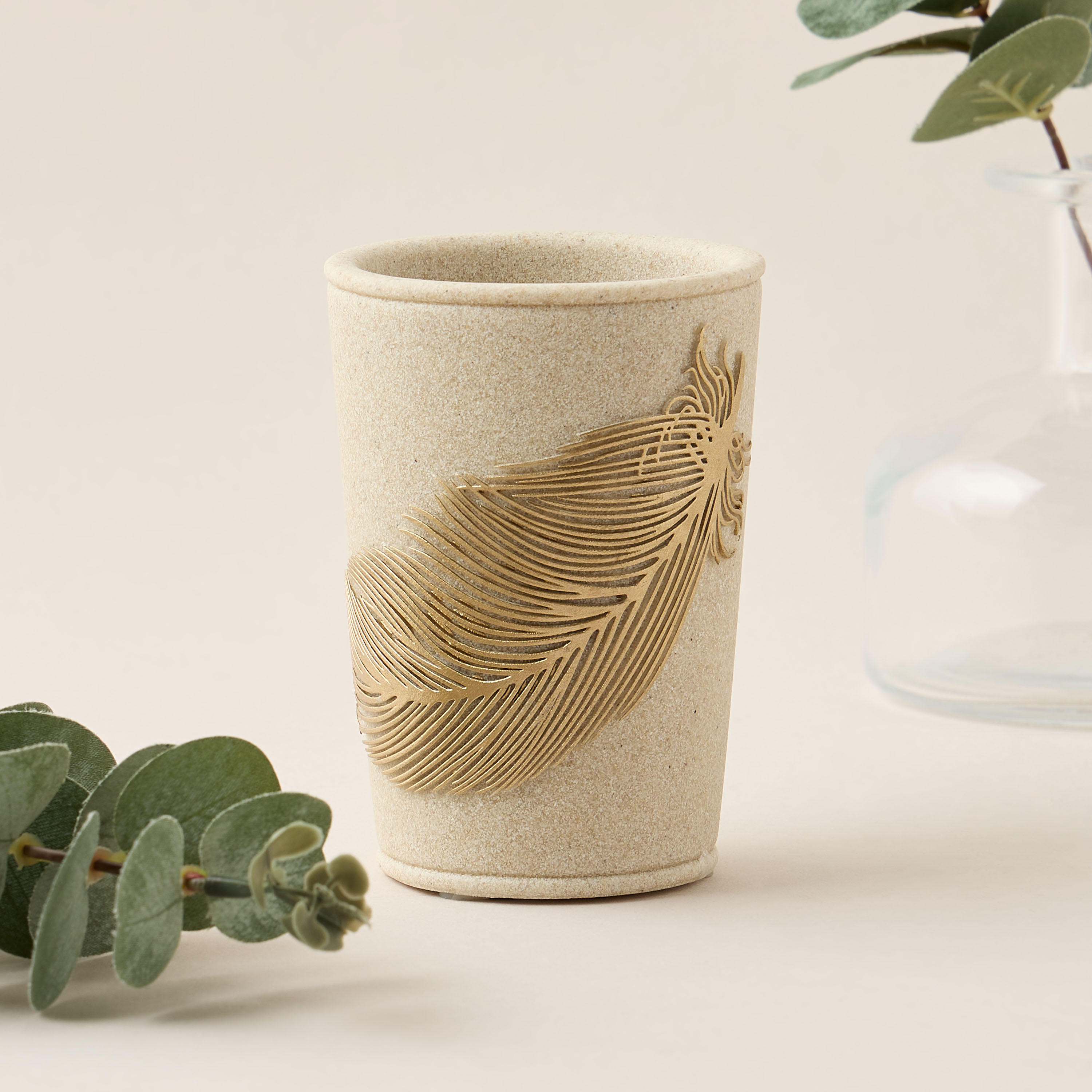Feather Embossed Polyresin Tumbler-household-bathandlaundry-bathaccessories-toothbrushholdersandtumblers-image-1