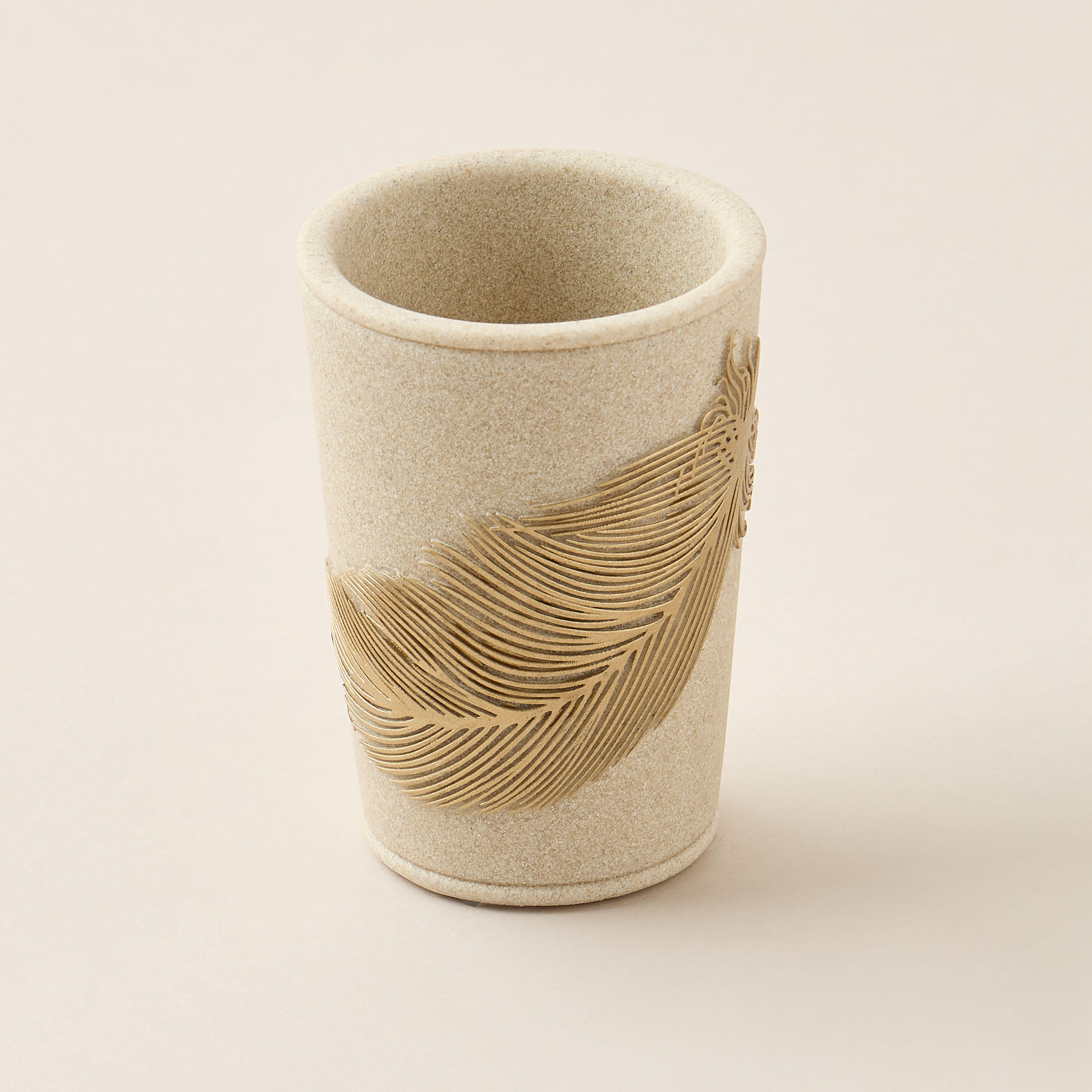 Feather Embossed Polyresin Tumbler-household-bathandlaundry-bathaccessories-toothbrushholdersandtumblers-image-2