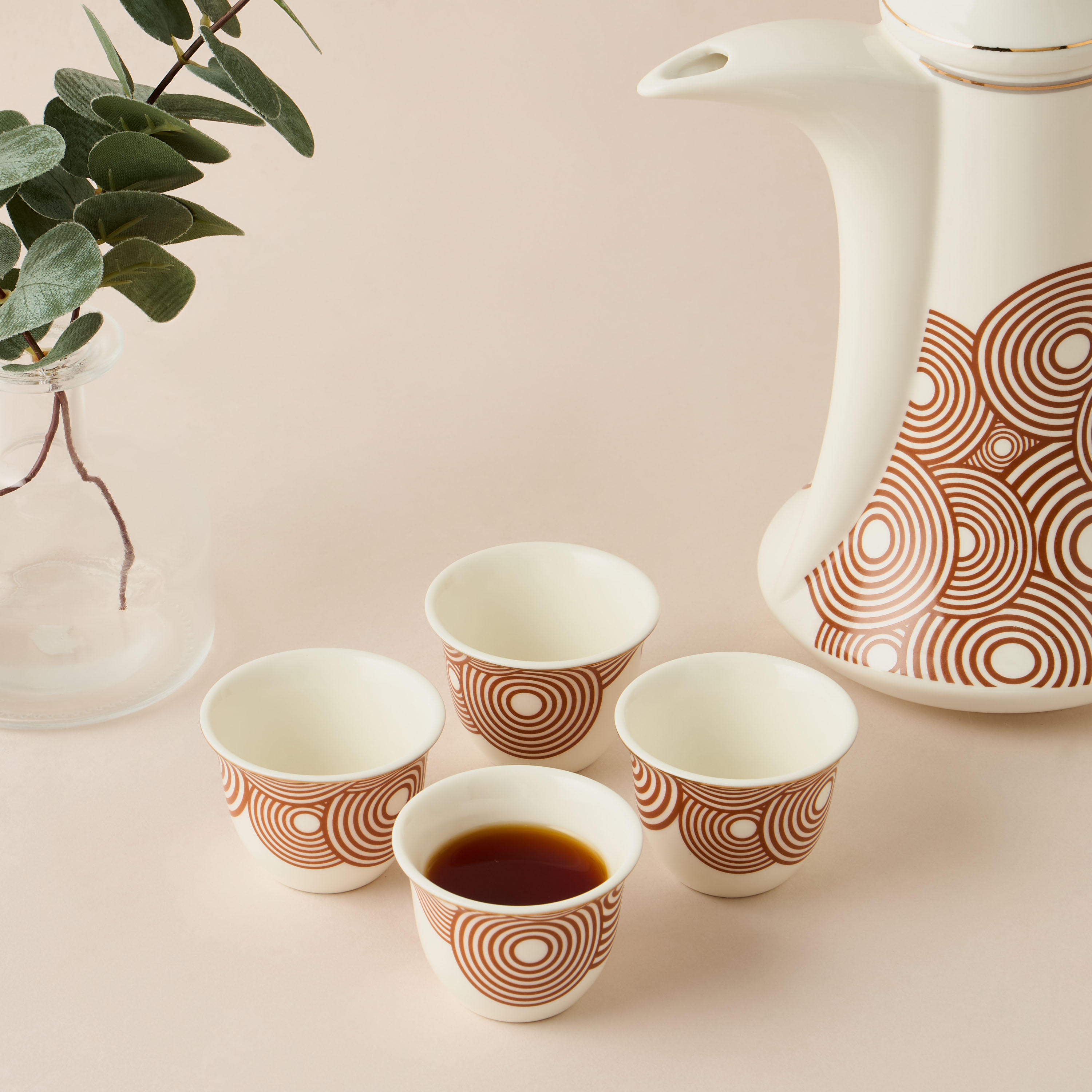 Geometric Print Bone China 4-Piece Kahwa Cup Set with Teapot-household-dining-teaandcoffee-teaandcoffeesets-image-2