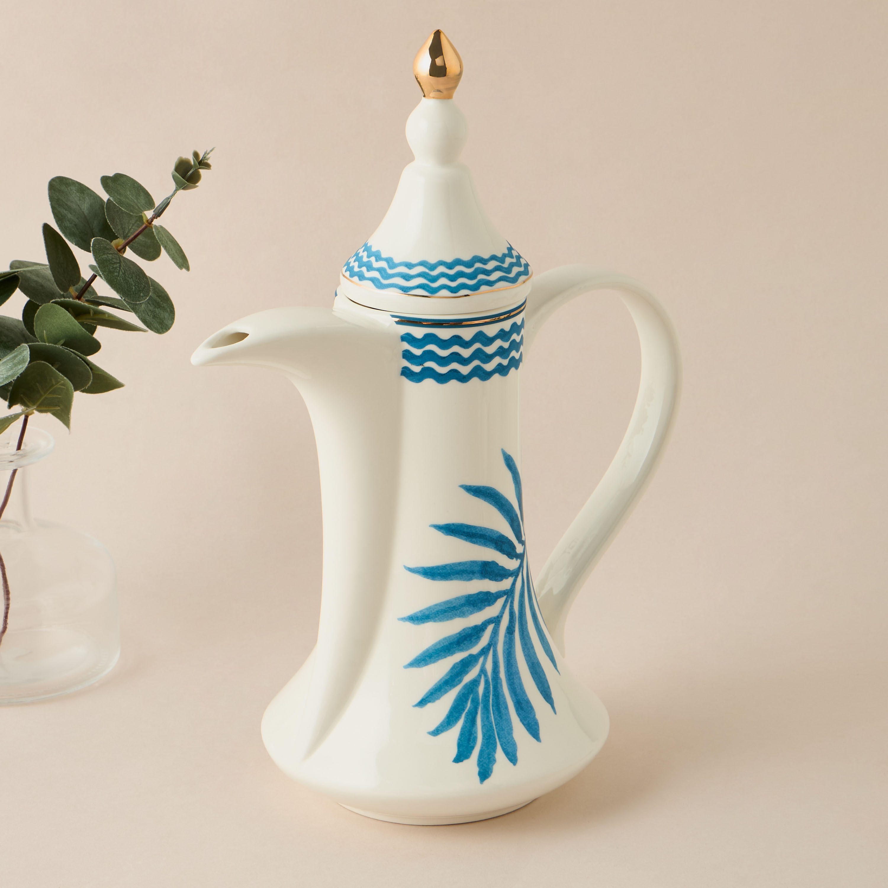 Leaf Print Bone China 4-Piece Kahwa Cup Set with Teapot-household-dining-teaandcoffee-teaandcoffeesets-image-3