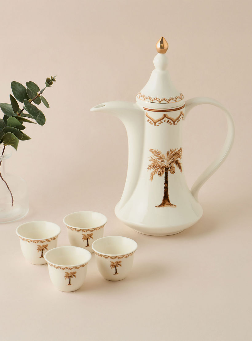 طقم فناجين قهوة خزف صيني 4 قطع بطبعات نخيل مع إبريق شاي-household-dining-teaandcoffee-teaandcoffeesets-image-1