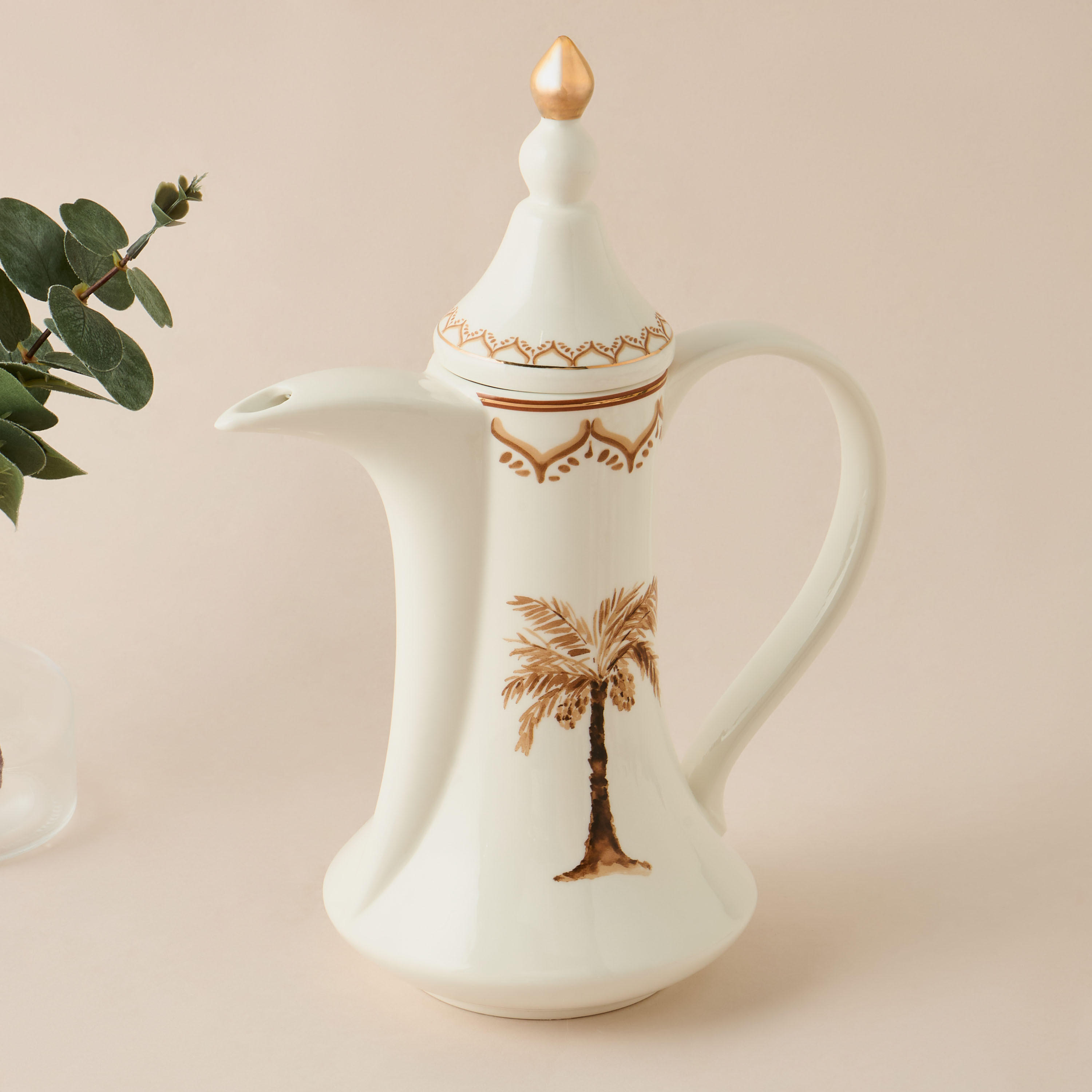 طقم فناجين قهوة خزف صيني 4 قطع بطبعات نخيل مع إبريق شاي-household-dining-teaandcoffee-teaandcoffeesets-image-3