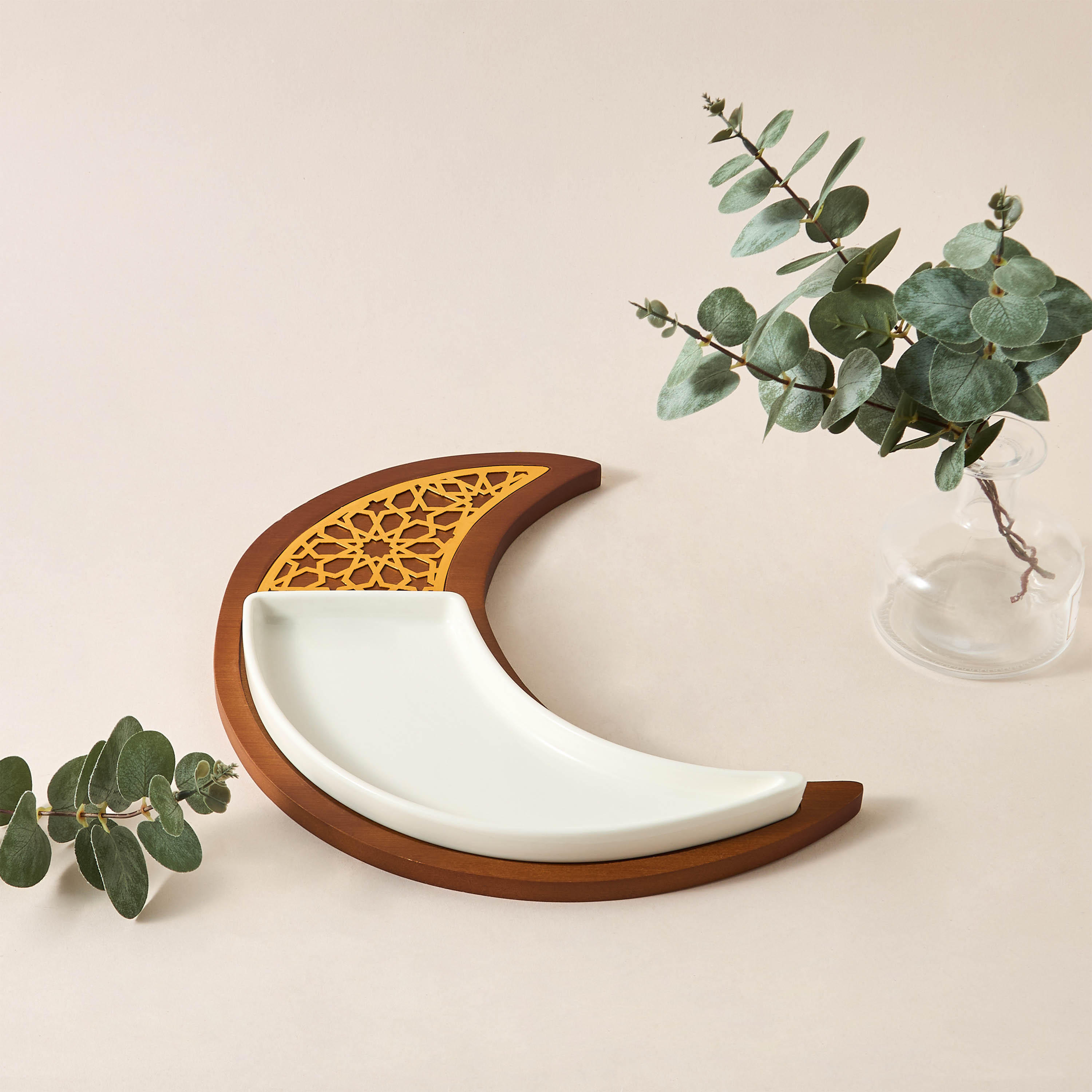 Sufrah Moon-Shaped Platter with Wooden Board-household-dining-serveware-servingplatters-image-1