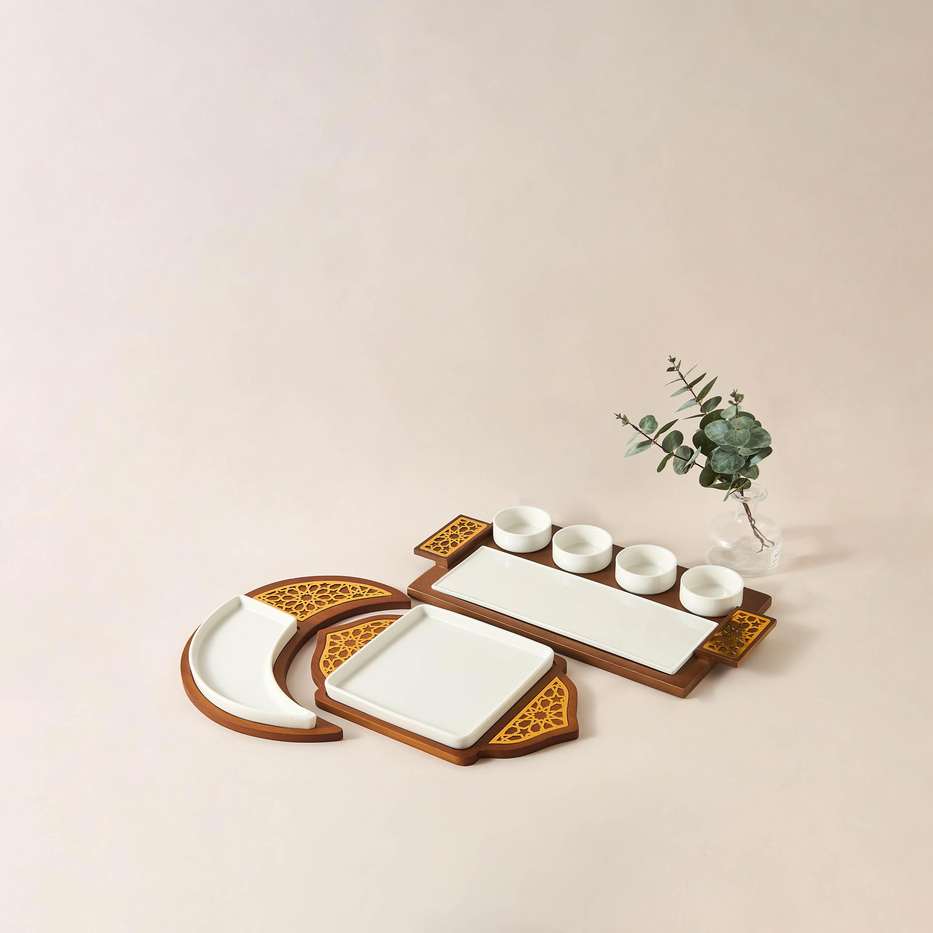 Sufrah Ceramic Serving Platter with Wooden Board-household-dining-serveware-servingplatters-image-1