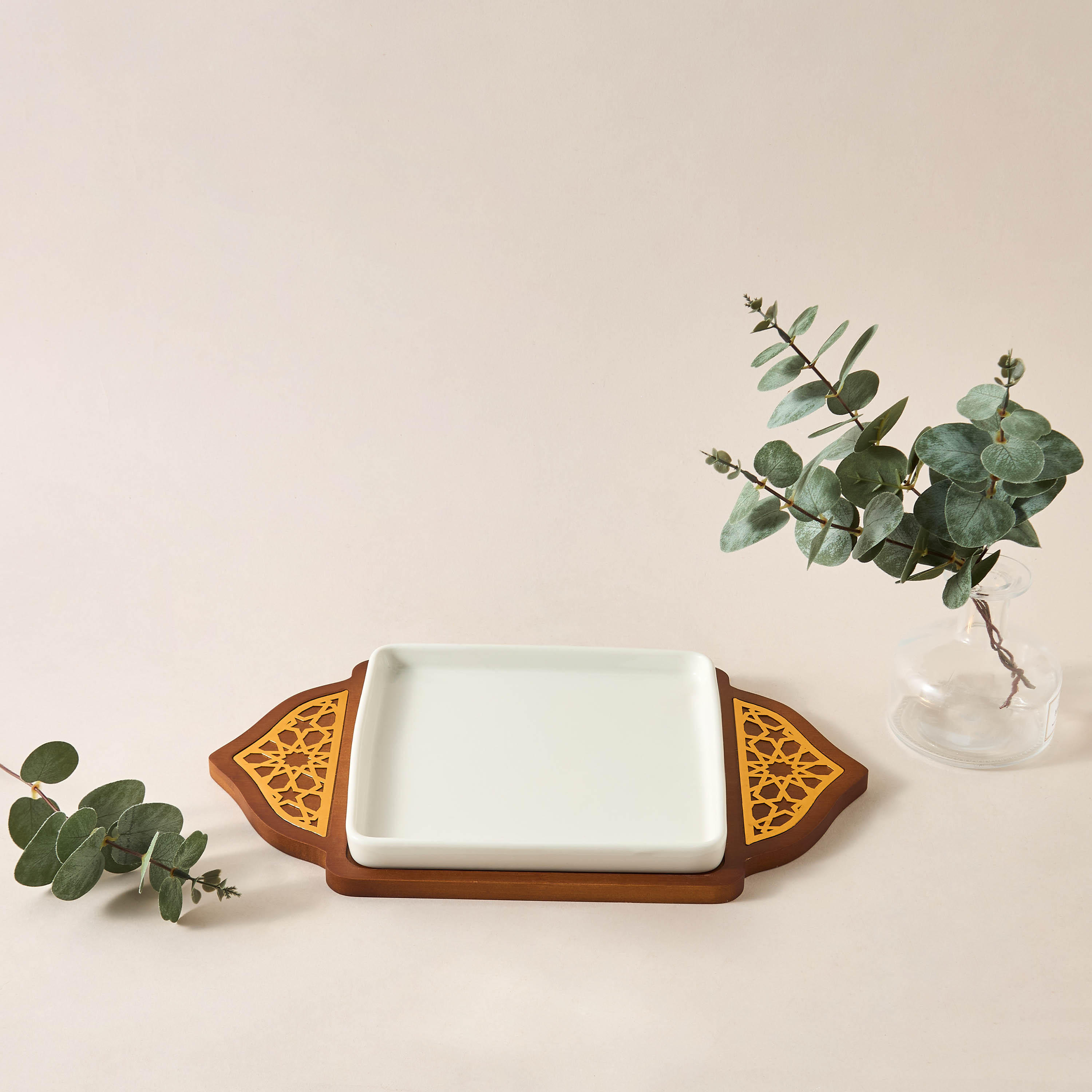 Sufrah Ceramic Serving Platter with Wooden Board-household-dining-serveware-servingplatters-image-2