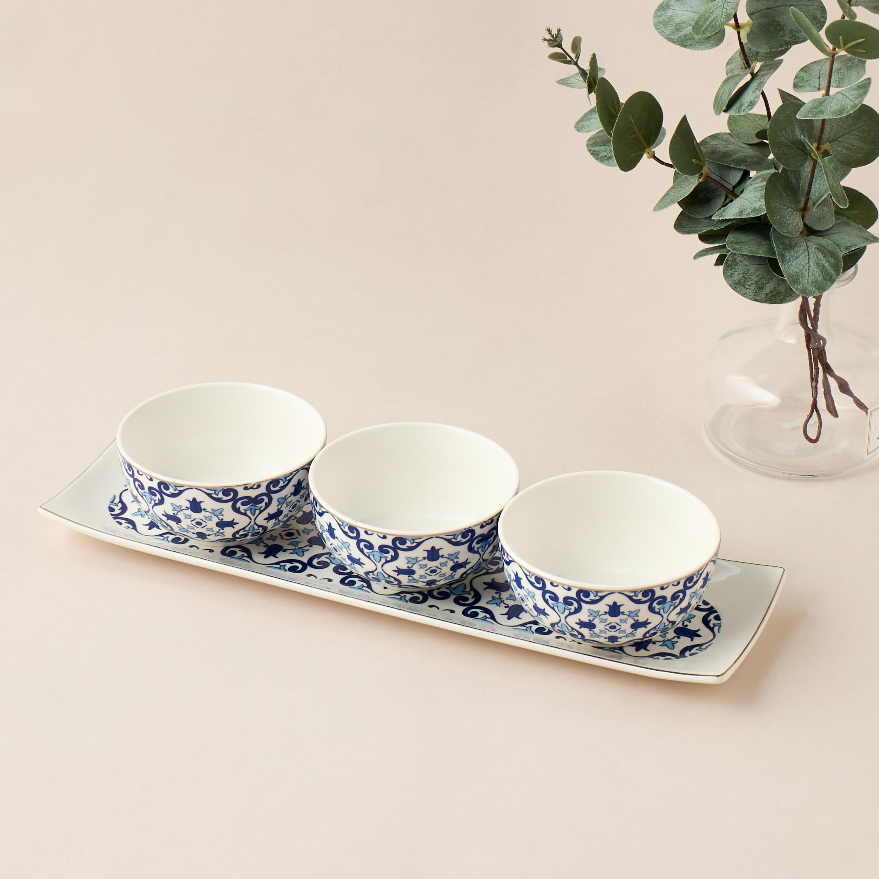 Printed 4-Piece Bone China Serving Bowl and Tray Set-household-dining-serveware-servingtrays-image-1