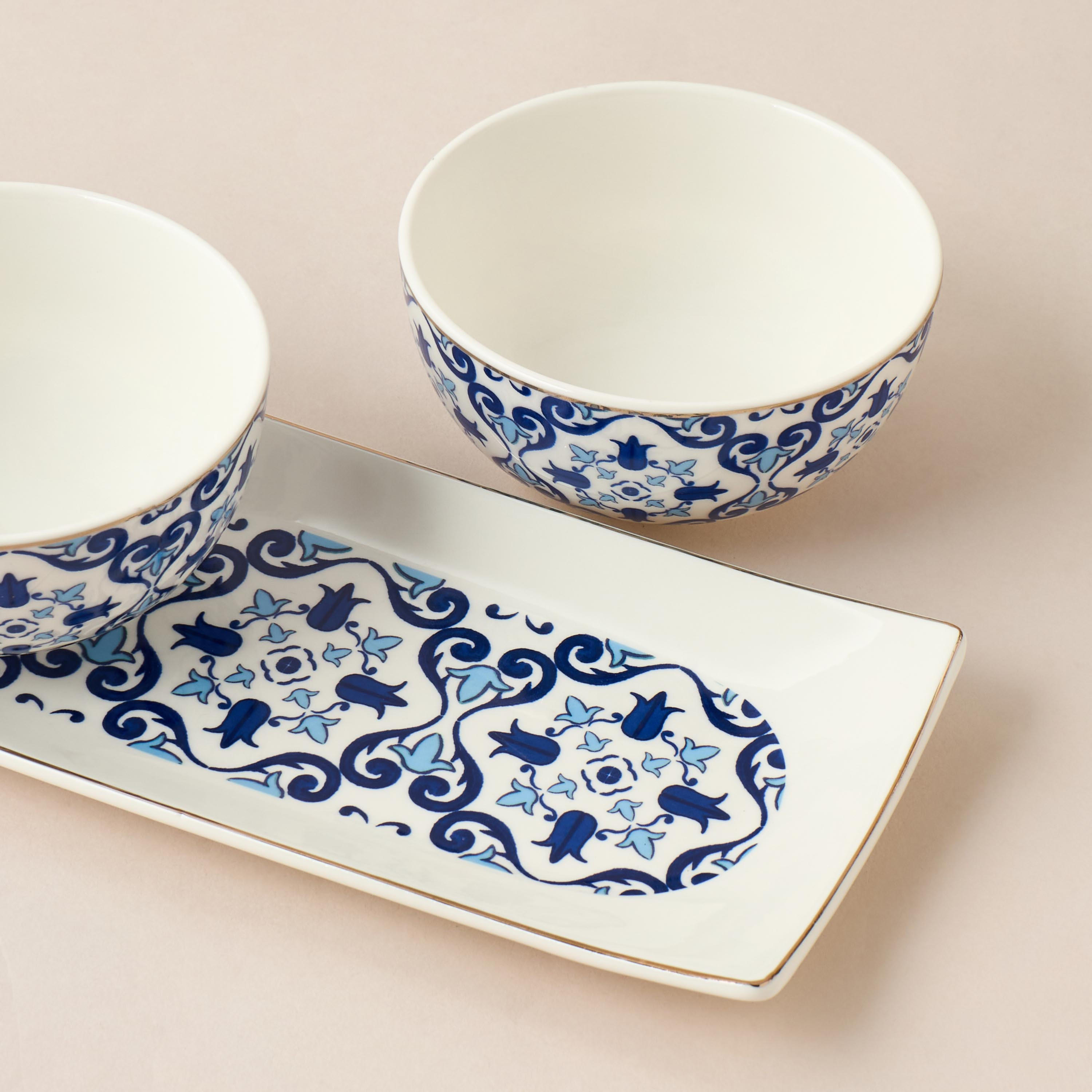 Printed 4-Piece Bone China Serving Bowl and Tray Set-household-dining-serveware-servingtrays-image-3
