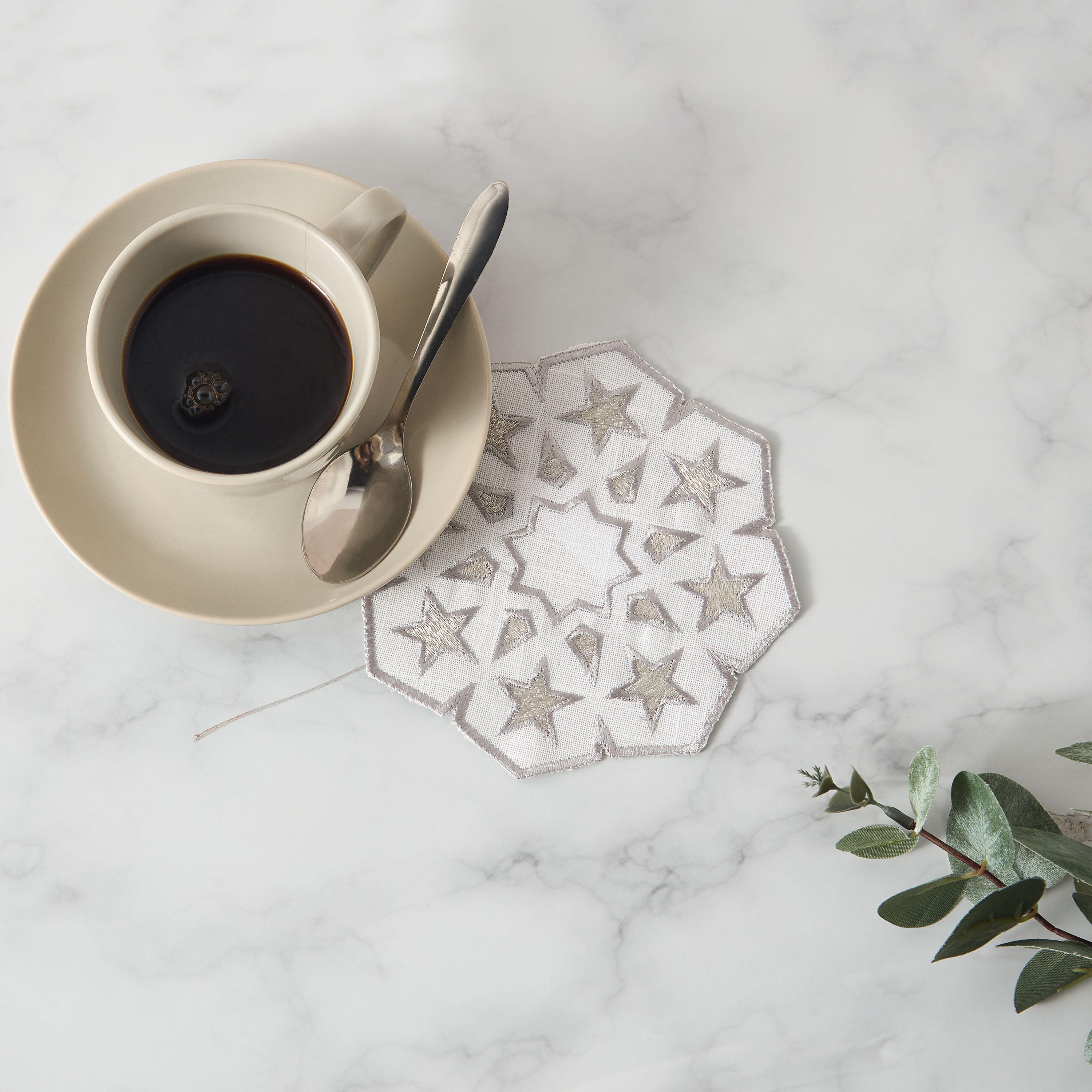 Noor 4-Piece Embroidered Coaster Set - 12 cms-household-dining-tablelinen-napkinsandaccessories-image-1