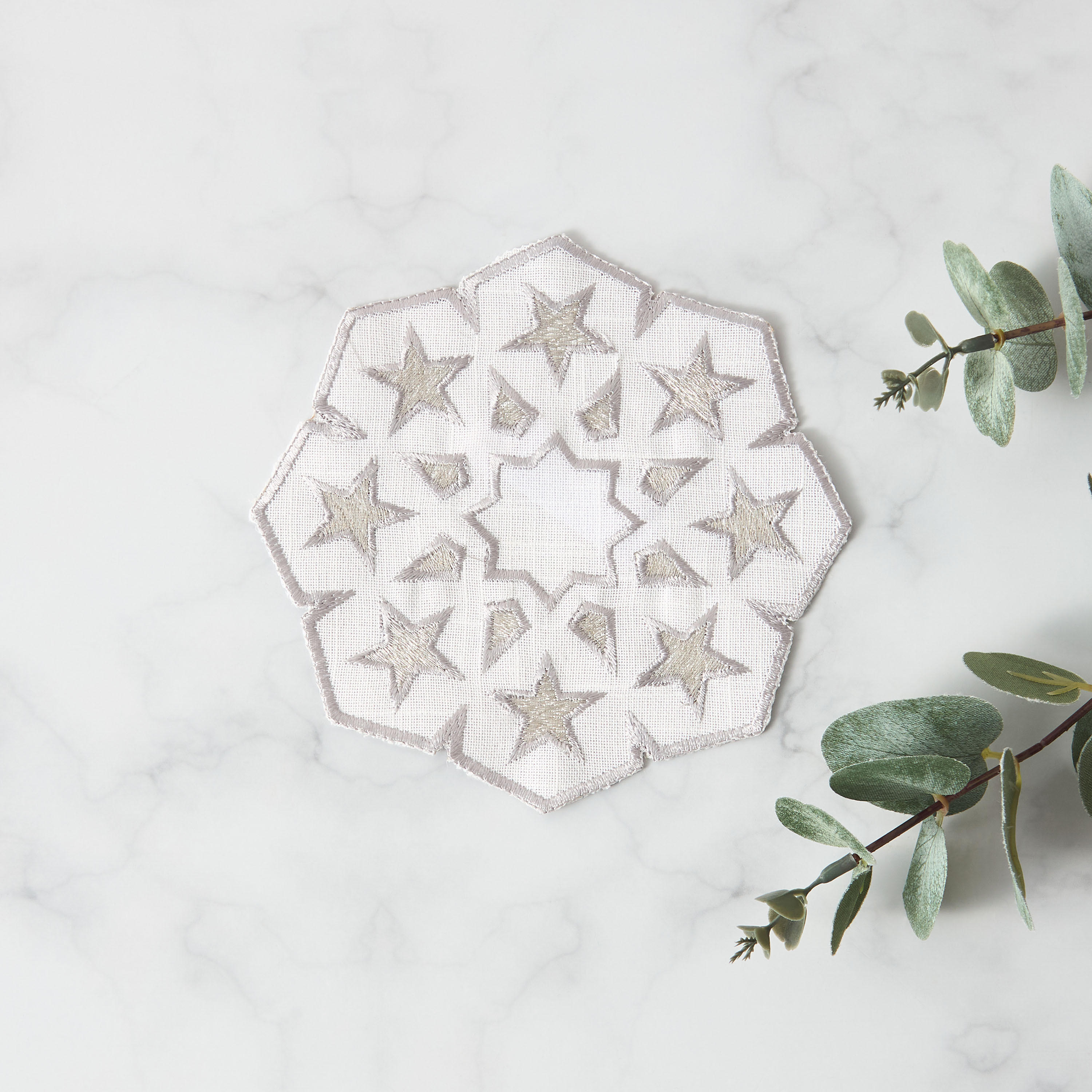 Noor 4-Piece Embroidered Coaster Set - 12 cms-household-dining-tablelinen-napkinsandaccessories-image-2