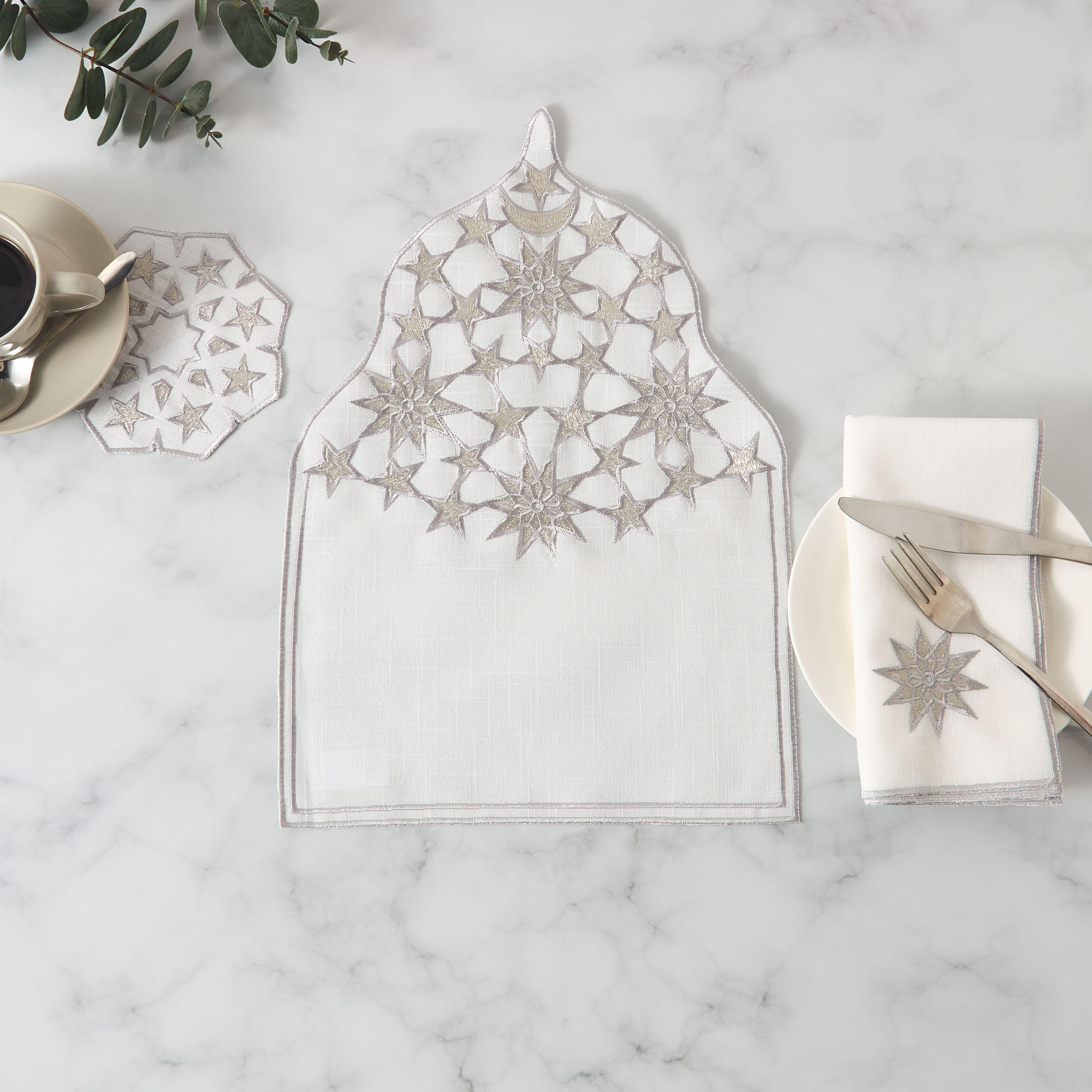 Noor 4-Piece Embroidered Coaster Set - 12 cms-household-dining-tablelinen-napkinsandaccessories-image-5