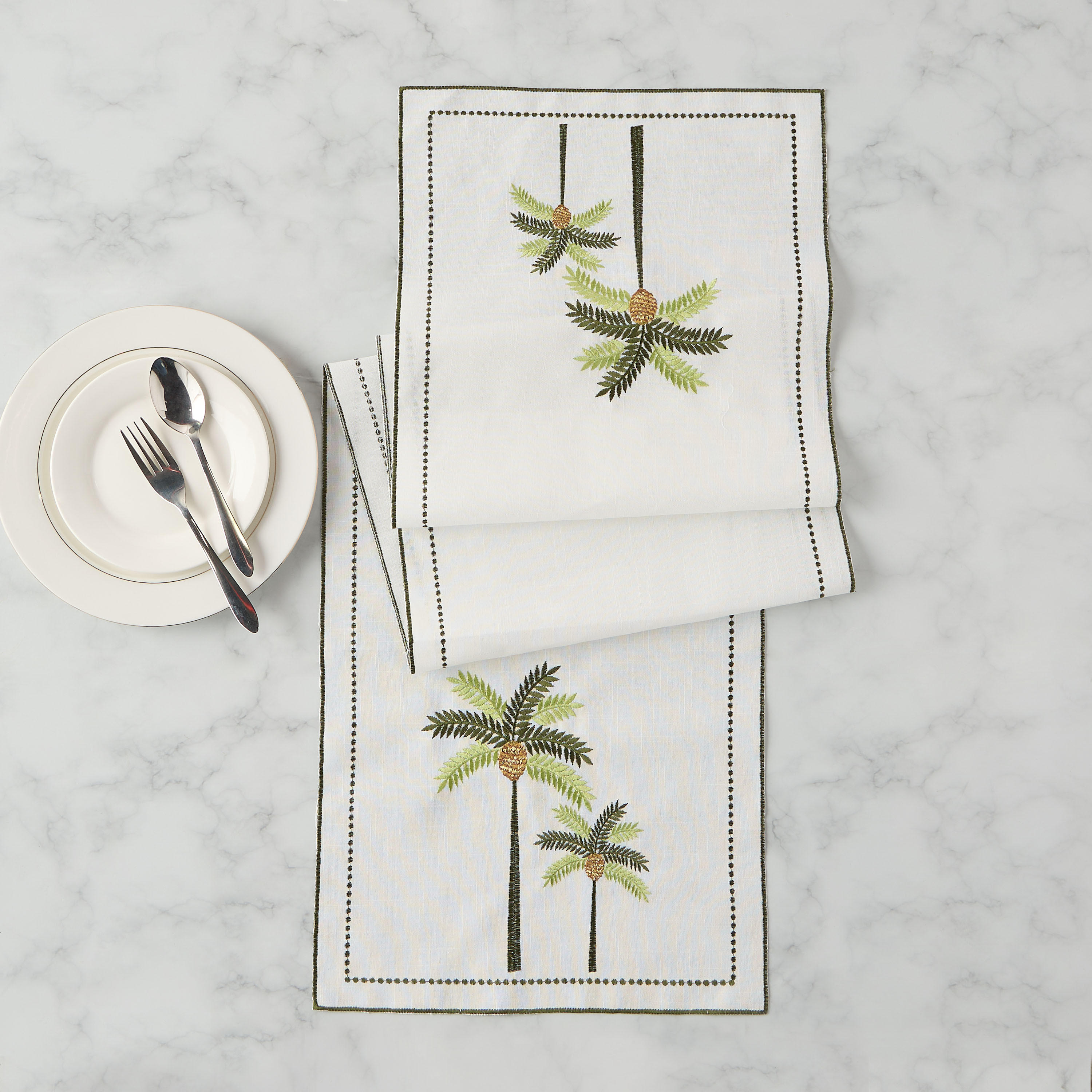 Palm Tree Embroidered Runner - 180x33 cms-household-dining-tablelinen-runnersandtablecovers-image-1