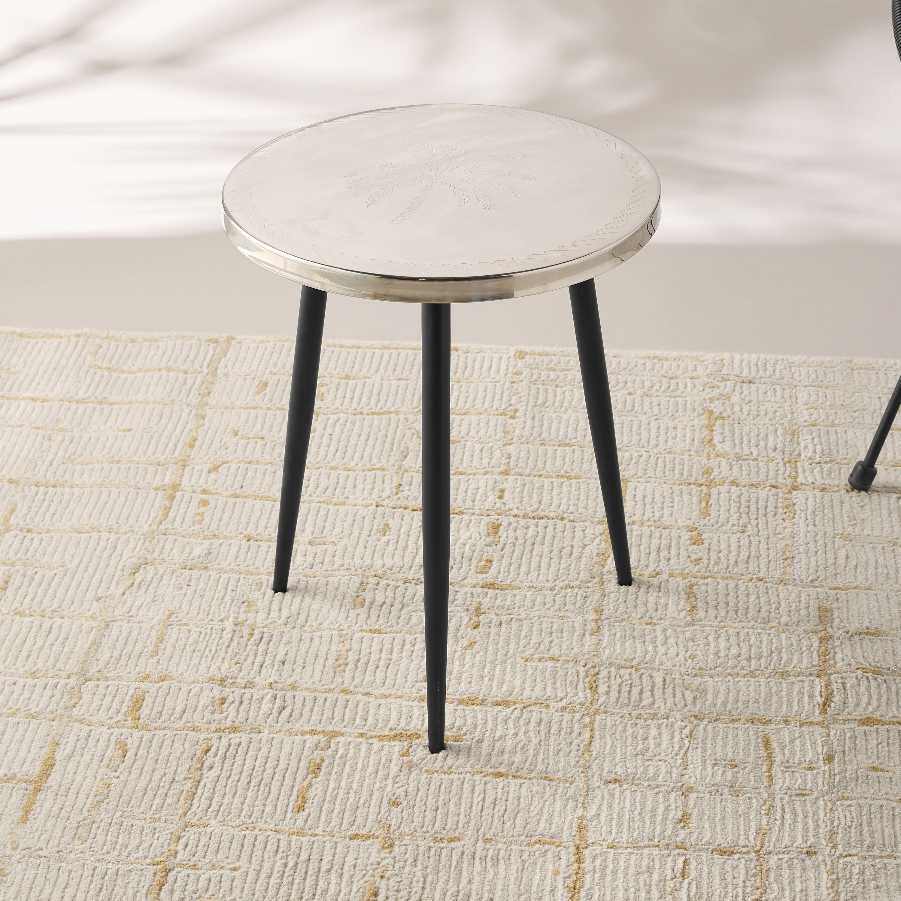 Palm Tree Textured Metal Top Side Table - 40x52 cms-furniture-livingroom-sideandendtables-image-1