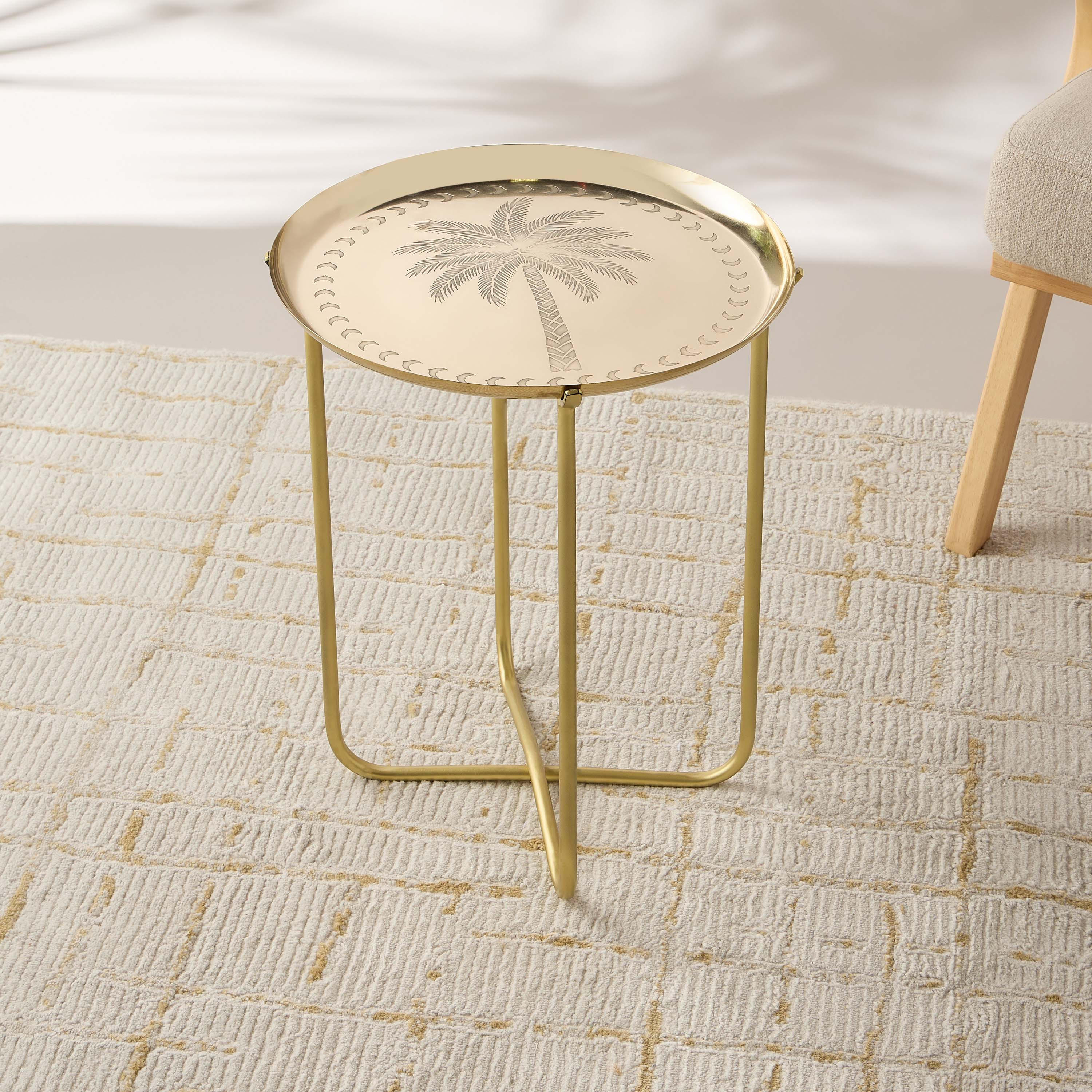 طاولة جانبية بسطح معدن ونمط شجرة نخيل بارز الملمس - 38×48 سم-furniture-livingroom-sideandendtables-image-1