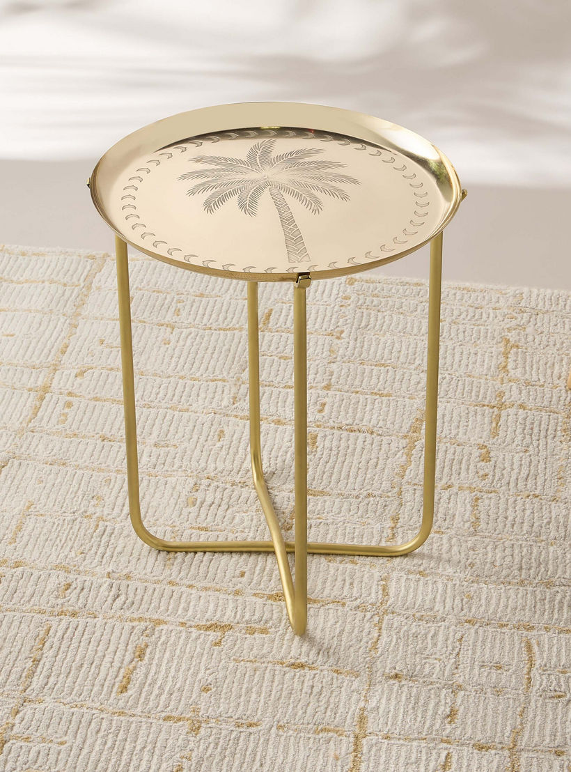 طاولة جانبية بسطح معدن ونمط شجرة نخيل بارز الملمس - 38×48 سم-furniture-livingroom-sideandendtables-image-1