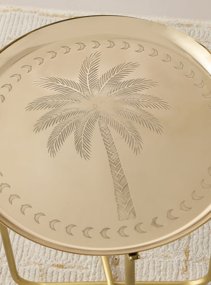 طاولة جانبية بسطح معدن ونمط شجرة نخيل بارز الملمس - 38×48 سم-furniture-livingroom-sideandendtables-image-3
