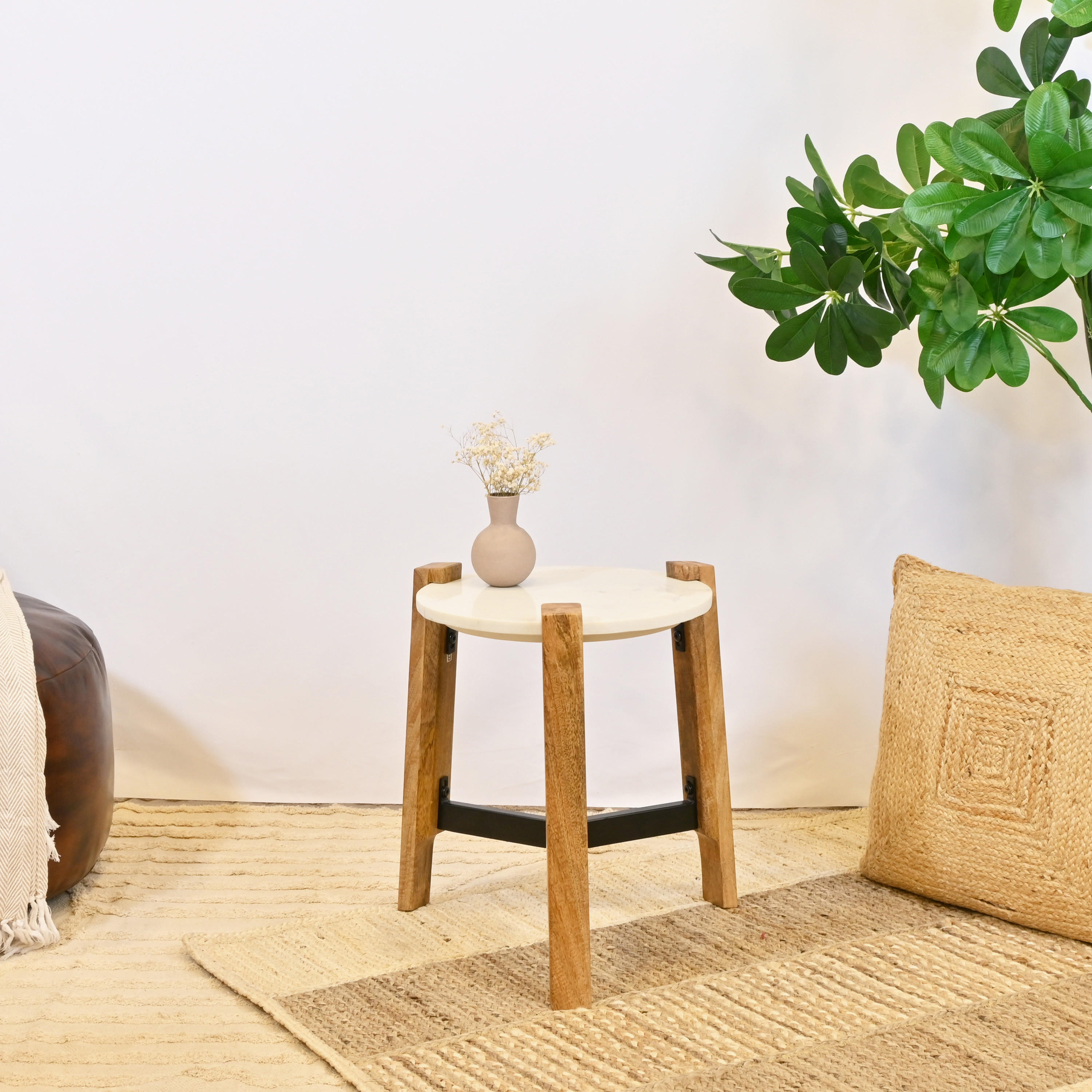 Crafted by Lifestyle Marble Top Side Table - 40x50 cms-furniture-livingroom-sideandendtables-image-1