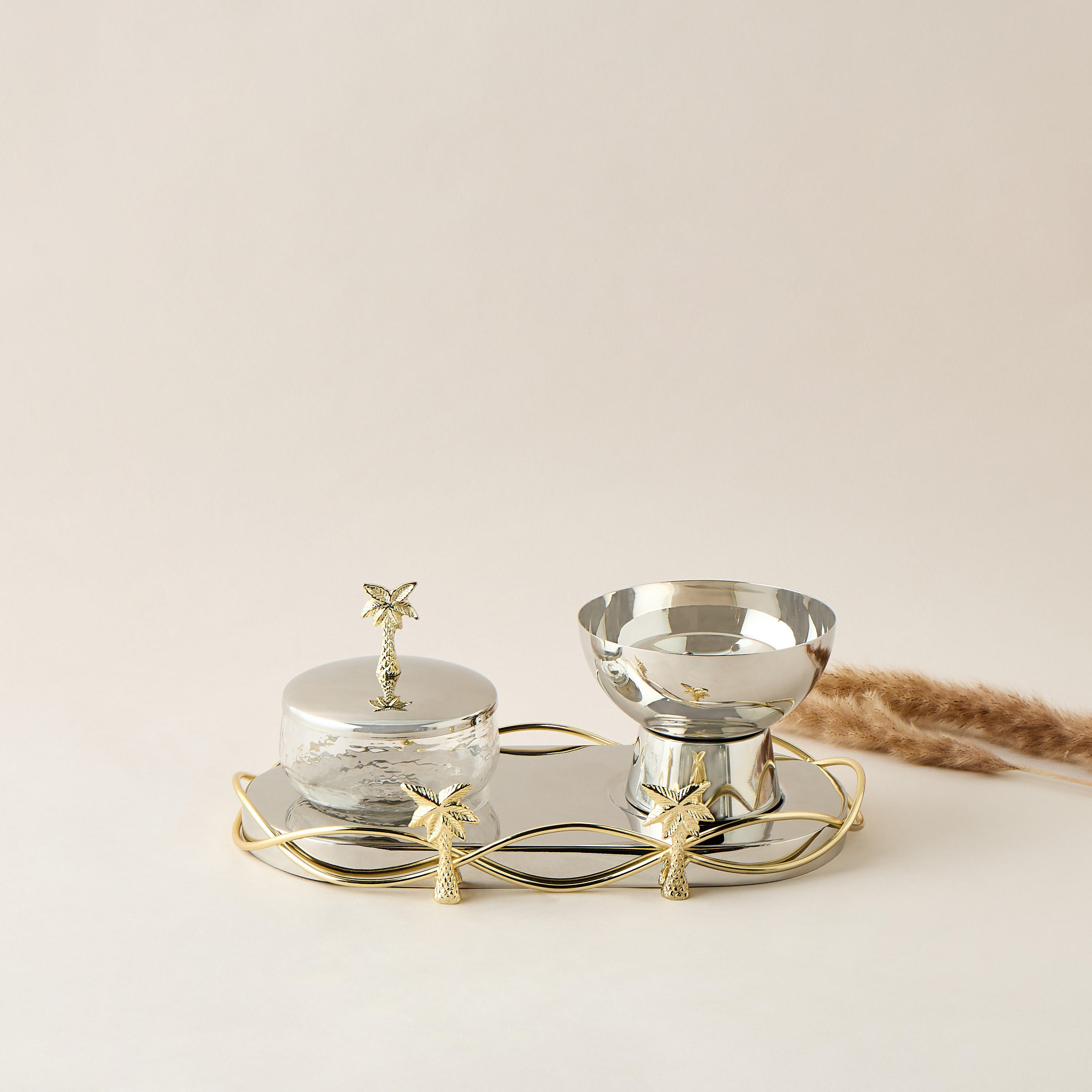 Decorative Palm Accent Jar - 30x12 cms-household-decor-decorativeobjectsandsculptures-image-1