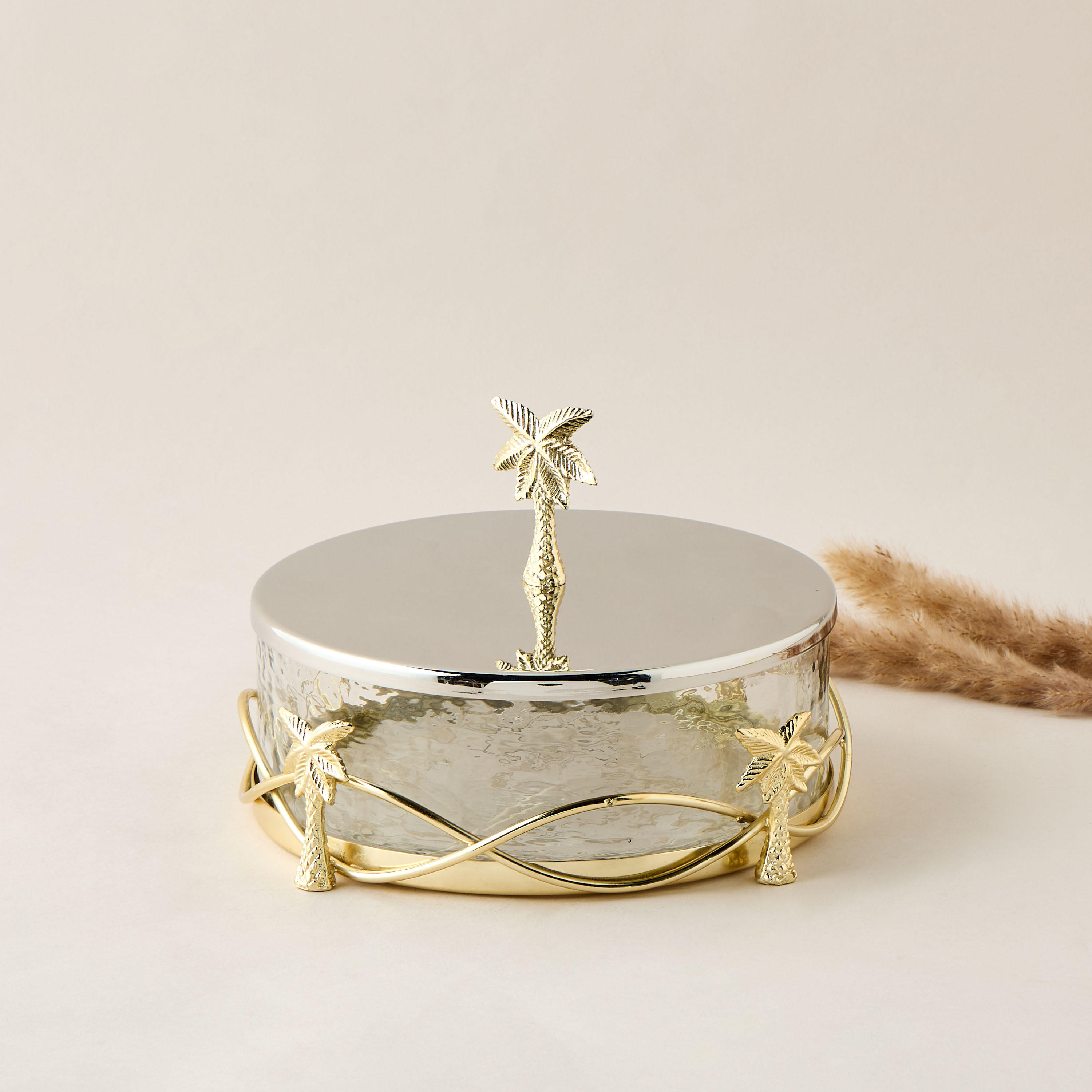 Palm Tree Accent Decorative Box with Lid - 24x24x15 cms-household-decor-boxesandtrays-image-1