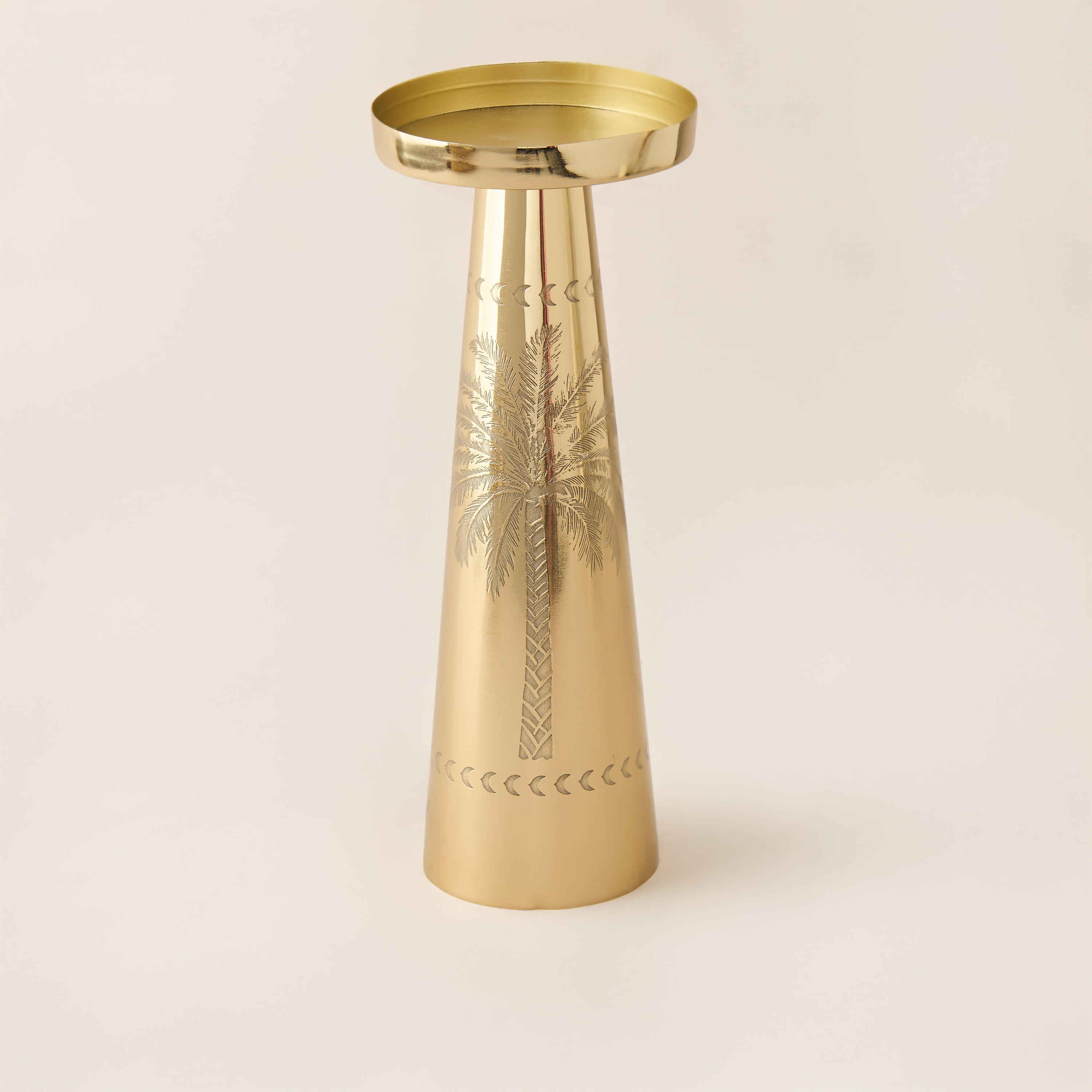 Palm Tree Engraved Metal Pillar Candleholder - 26 cms-household-decor-candleholdersandlanterns-image-1