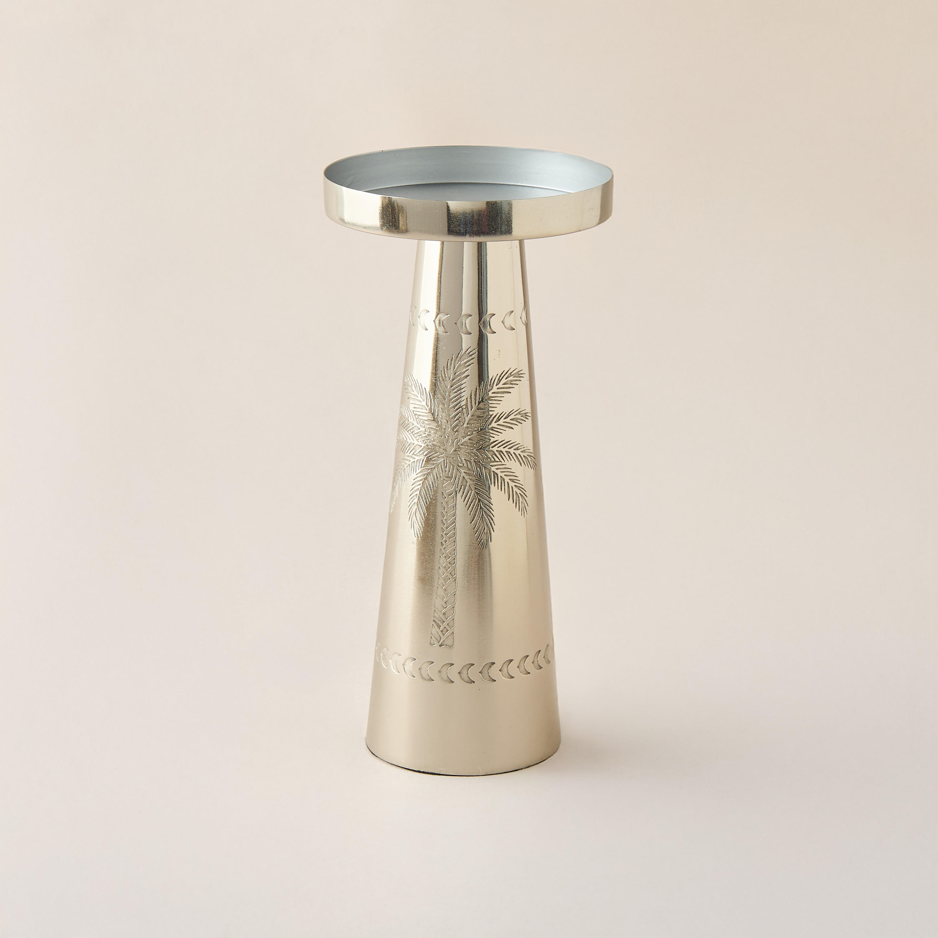Palm Tree Engraved Metal Pillar Candleholder - 21 cms-household-decor-candleholdersandlanterns-image-1