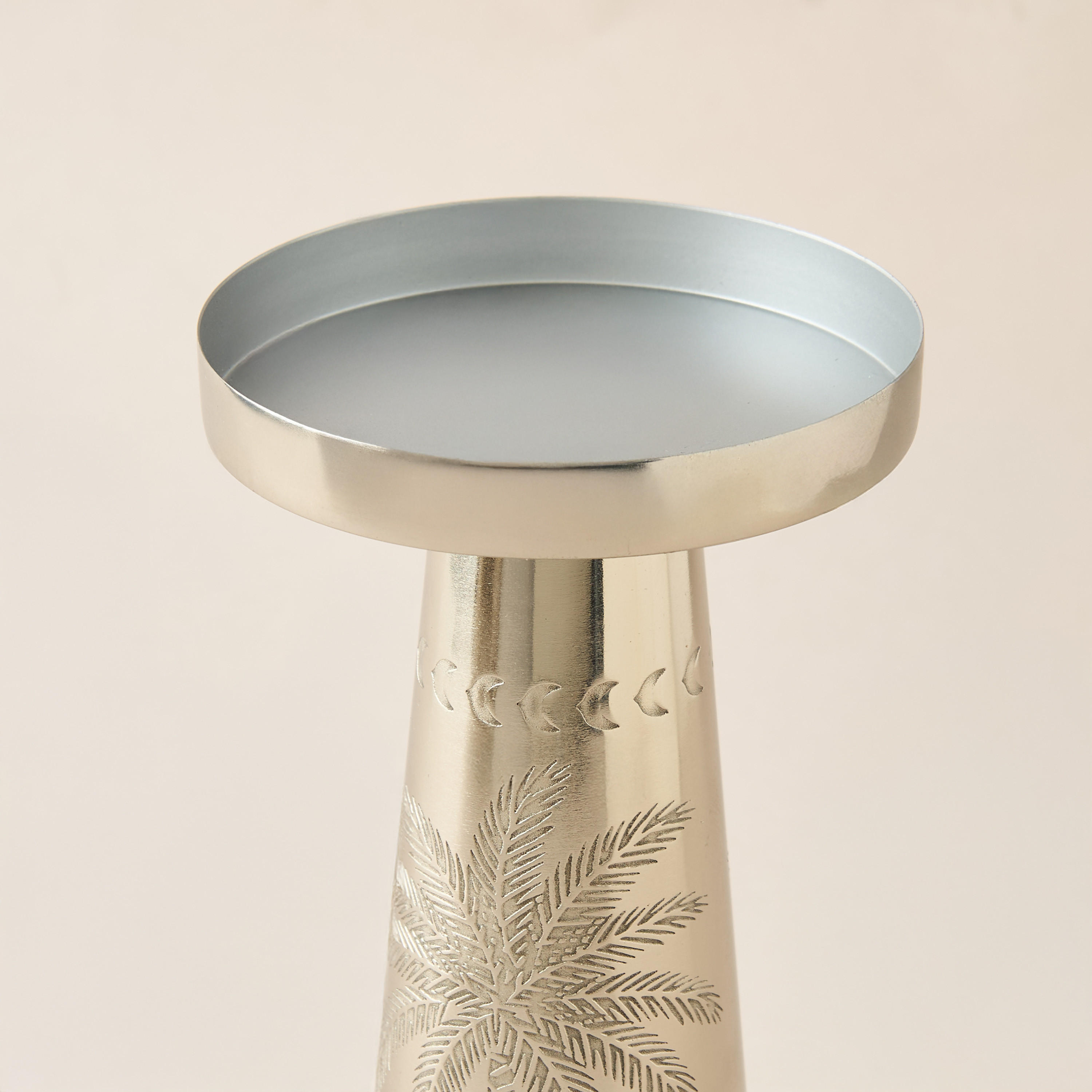 Palm Tree Engraved Metal Pillar Candleholder - 21 cms-household-decor-candleholdersandlanterns-image-3
