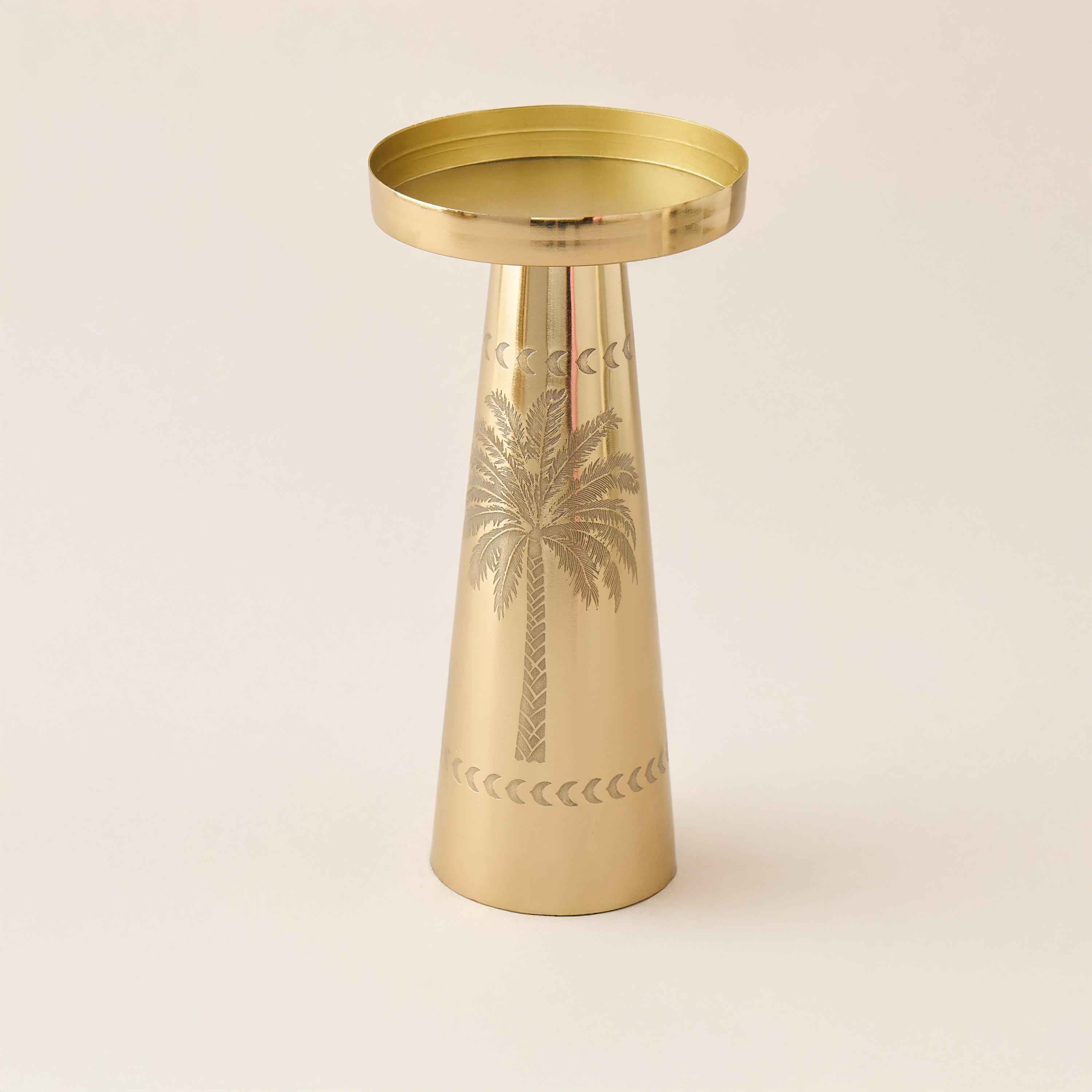 Palm Tree Engraved Metal Pillar Candleholder - 21 cms-household-decor-candleholdersandlanterns-image-1