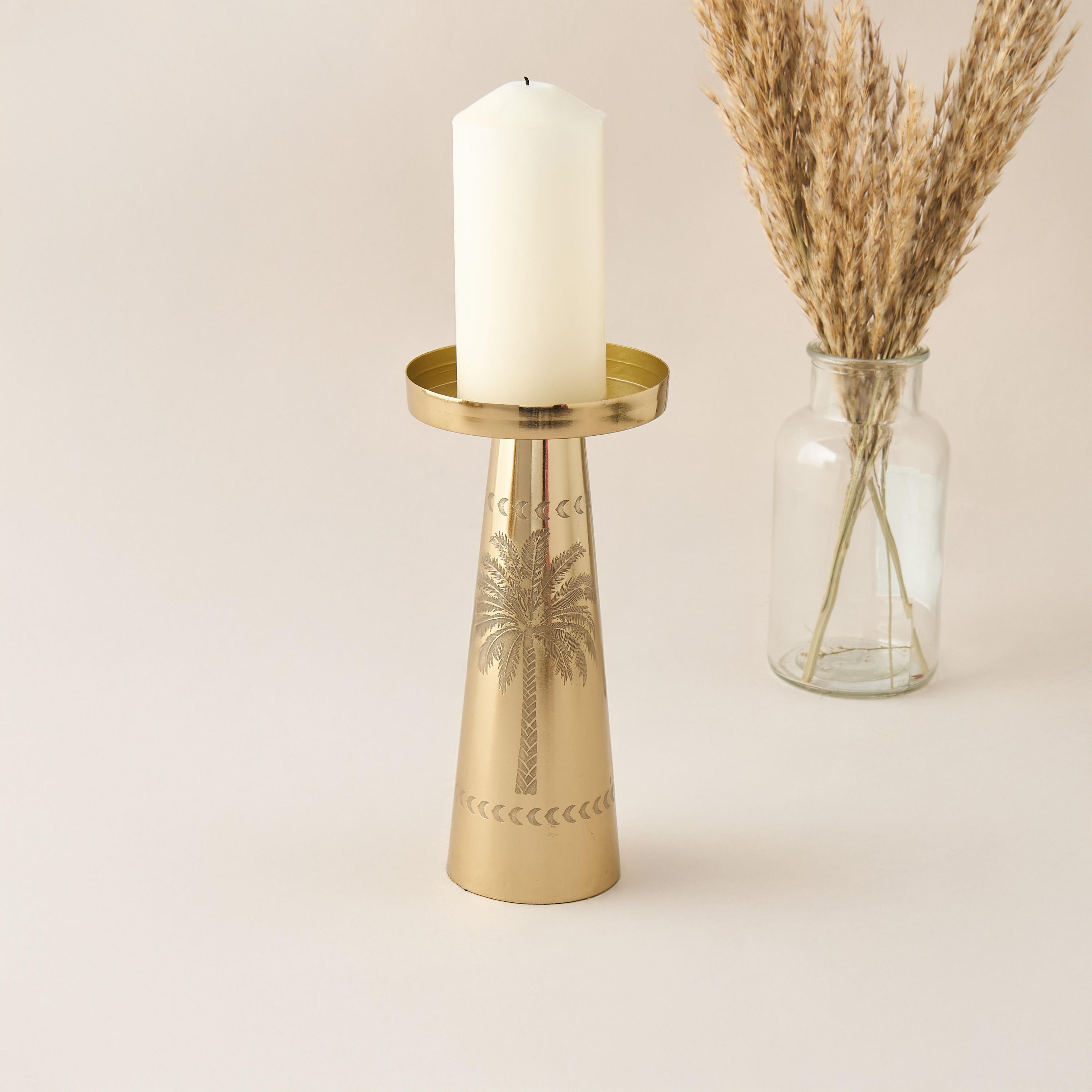 Palm Tree Engraved Metal Pillar Candleholder - 21 cms-household-decor-candleholdersandlanterns-image-2