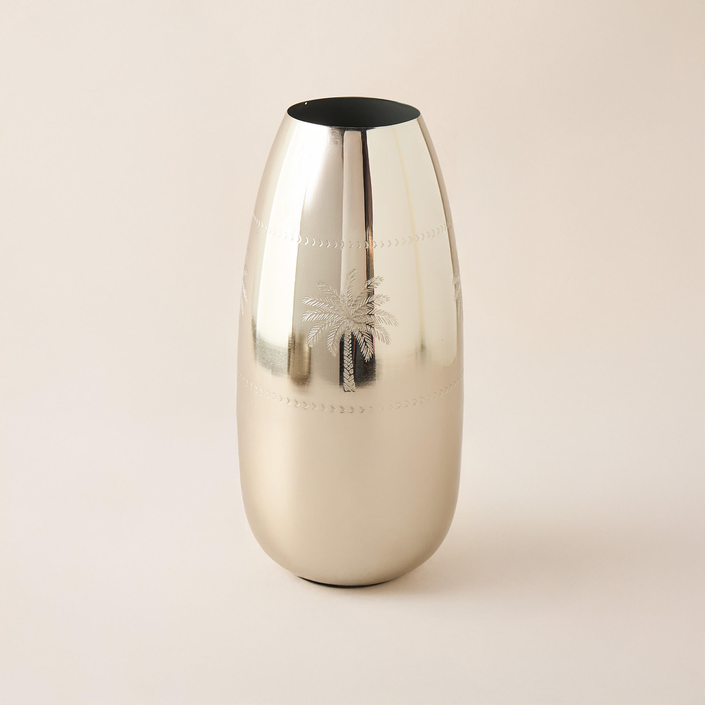 Palm Tree Engraved Metal Vase - 14x14x30 cms-household-decor-vasesandbowls-image-1