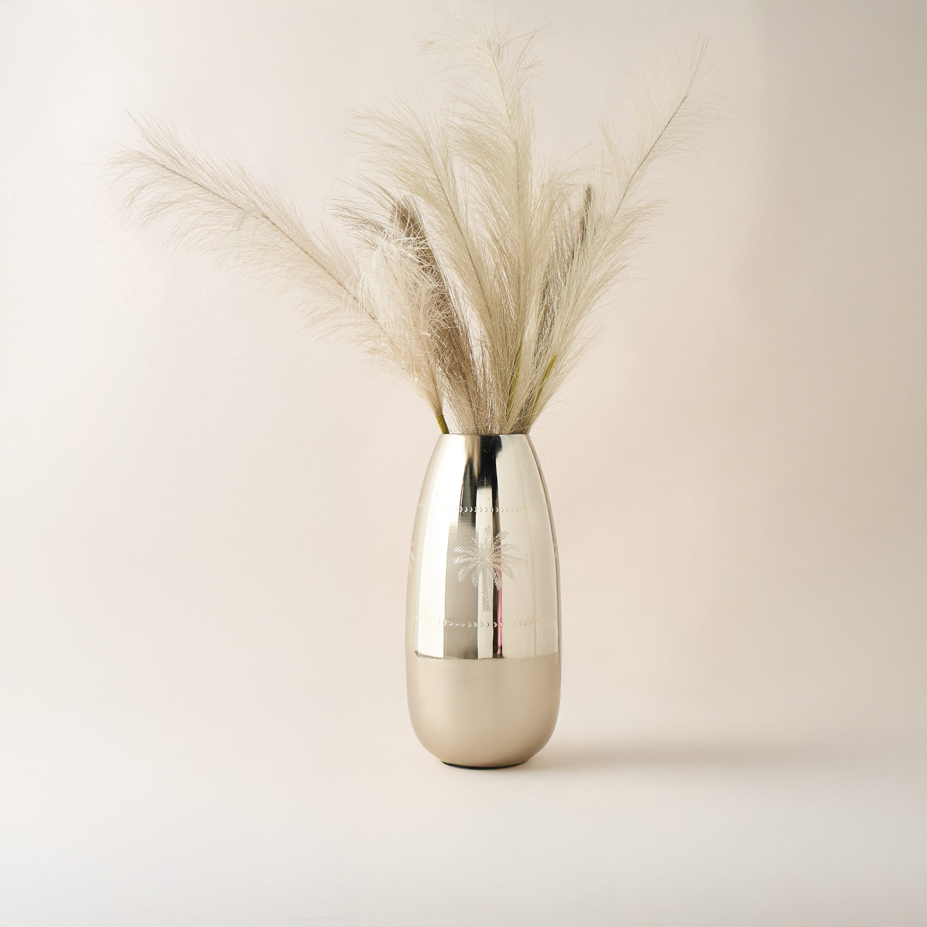 Palm Tree Engraved Metal Vase - 14x14x30 cms-household-decor-vasesandbowls-image-2