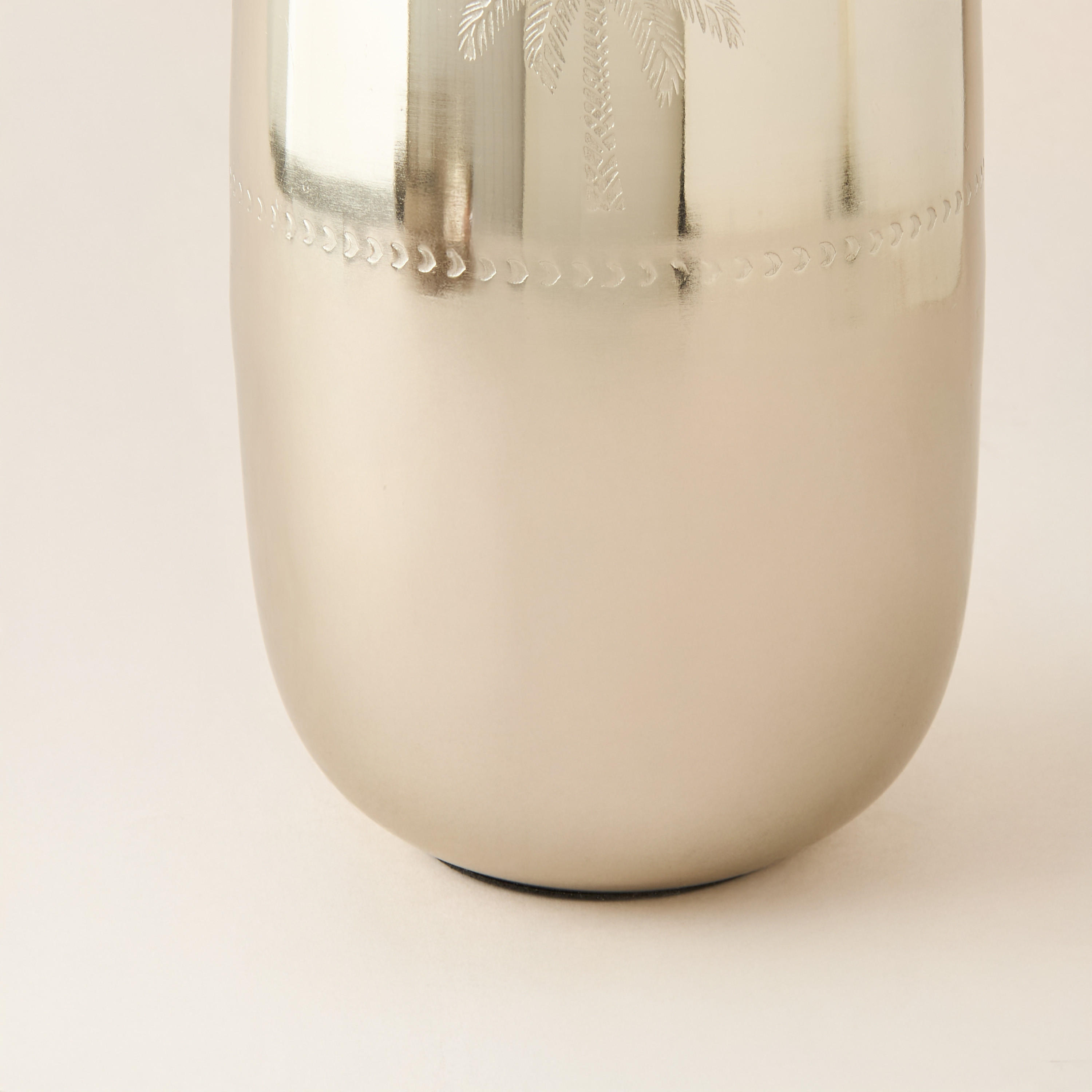 Palm Tree Engraved Metal Vase - 14x14x30 cms-household-decor-vasesandbowls-image-4