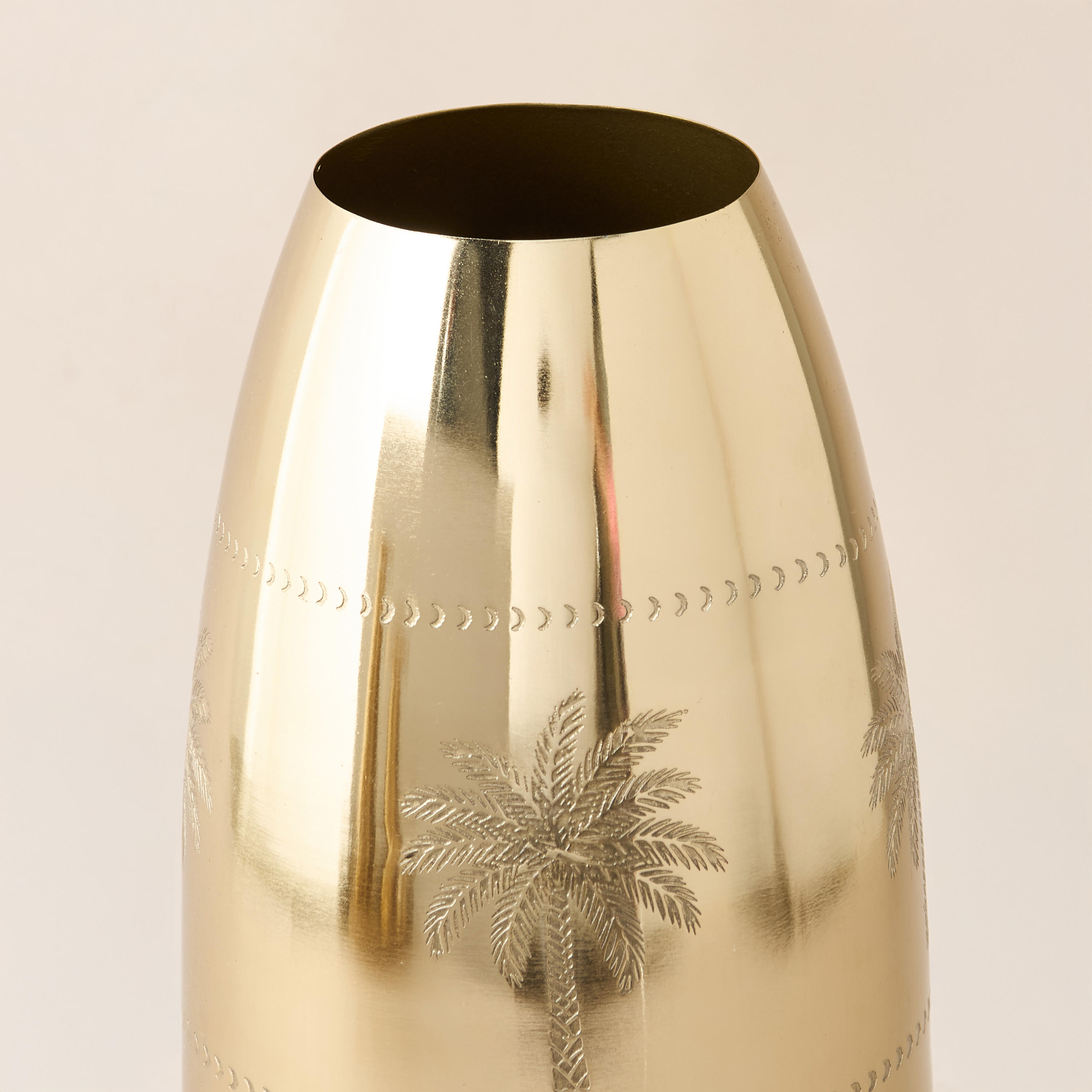 Palm Tree Engraved Metal Vase - 14x14x30 cms-household-decor-vasesandbowls-image-3