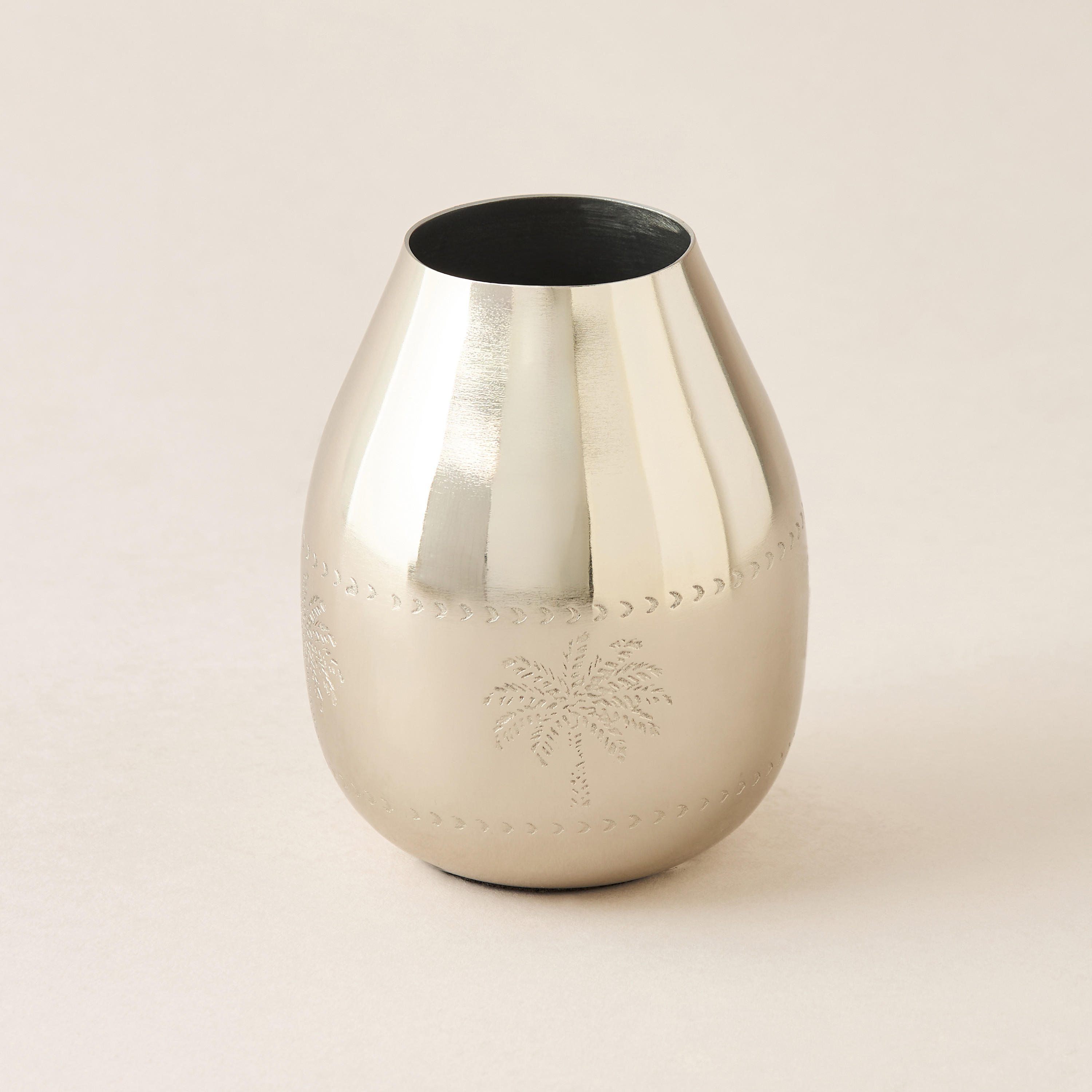 Palm Tree Engraved Metal Vase - 8x8x10 cms-household-decor-vasesandbowls-image-1
