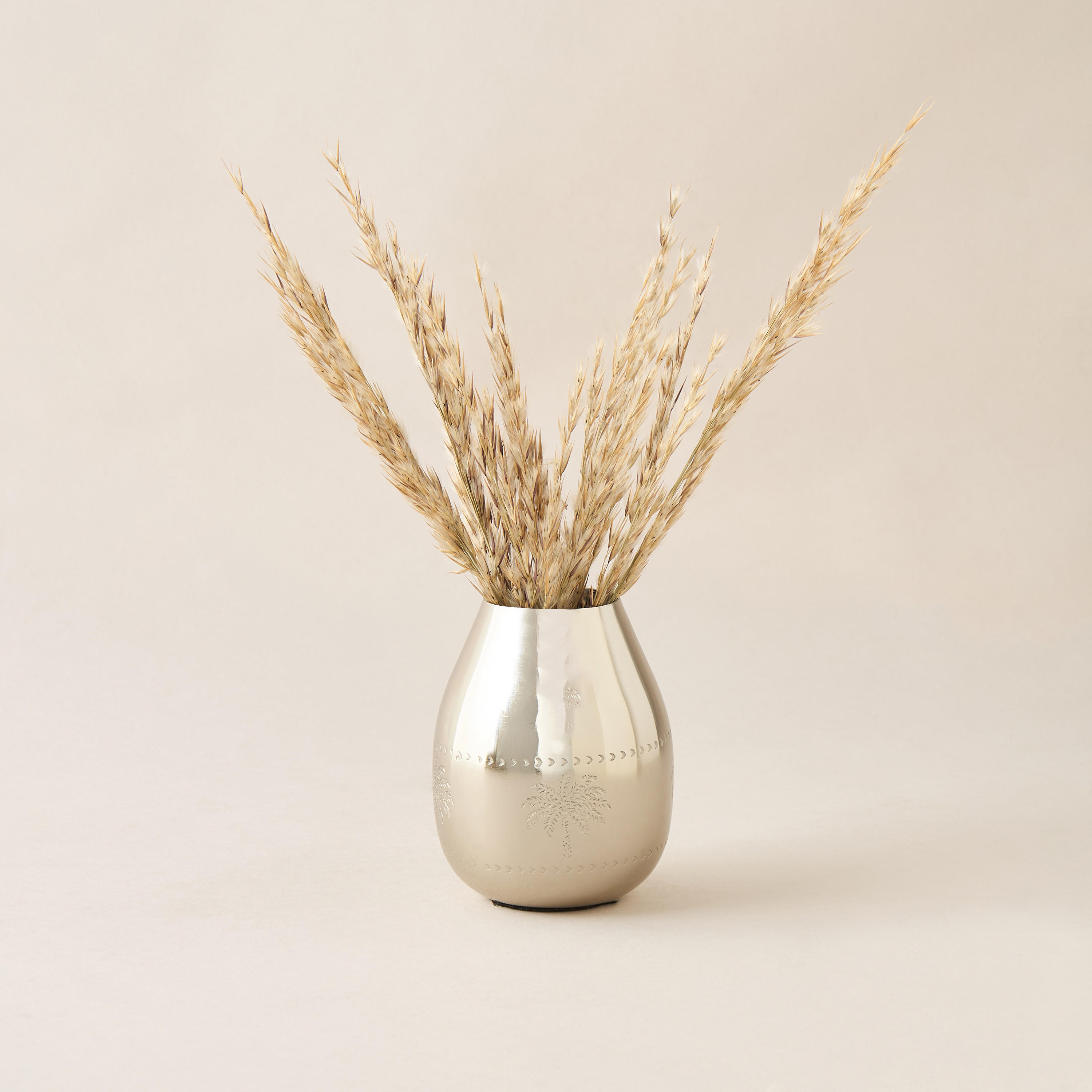 Palm Tree Engraved Metal Vase - 8x8x10 cms-household-decor-vasesandbowls-image-2